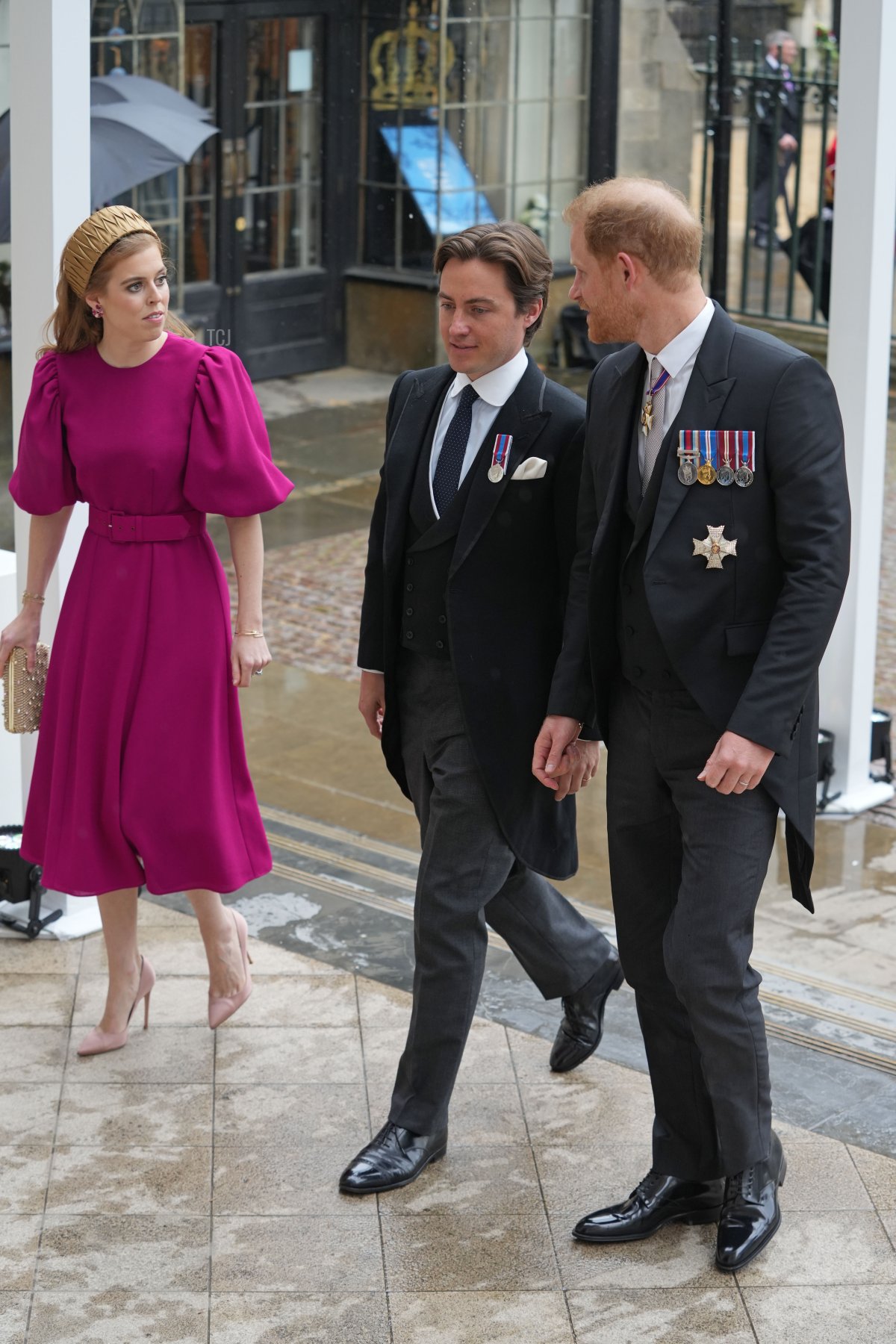 La Principessa Beatrice, Edoardo Mapelli Mozzi e il Duca di Sussex all'abbazia di Westminster il 6 maggio 2023 (Dan Charity - WPA Pool/Getty Images)