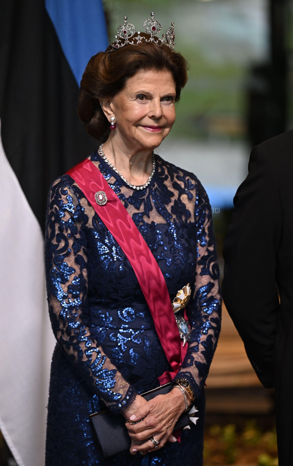 La regina Silvia di Svezia partecipa a una cena di stato ospitata dal presidente dell'Estonia a Tallinn, 2 maggio 2023 (Pontus Lundahl/TT News Agency/Alamy)