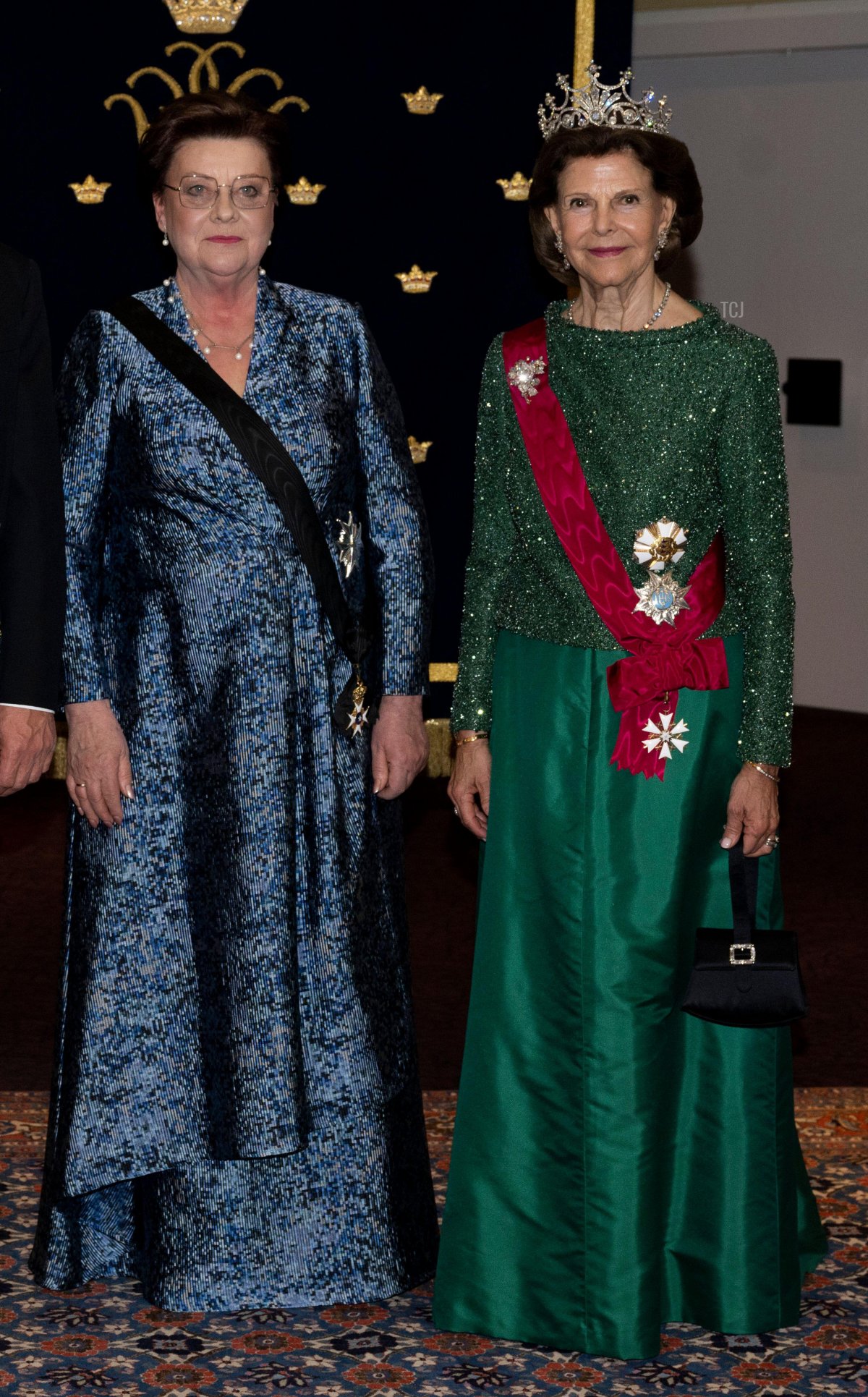 La regina Silvia di Svezia partecipa alla cena di ritorno a Tallinn durante la visita di stato in Estonia, 3 maggio 2023 (Pontus Lundahl/TT News Agency/Alamy)