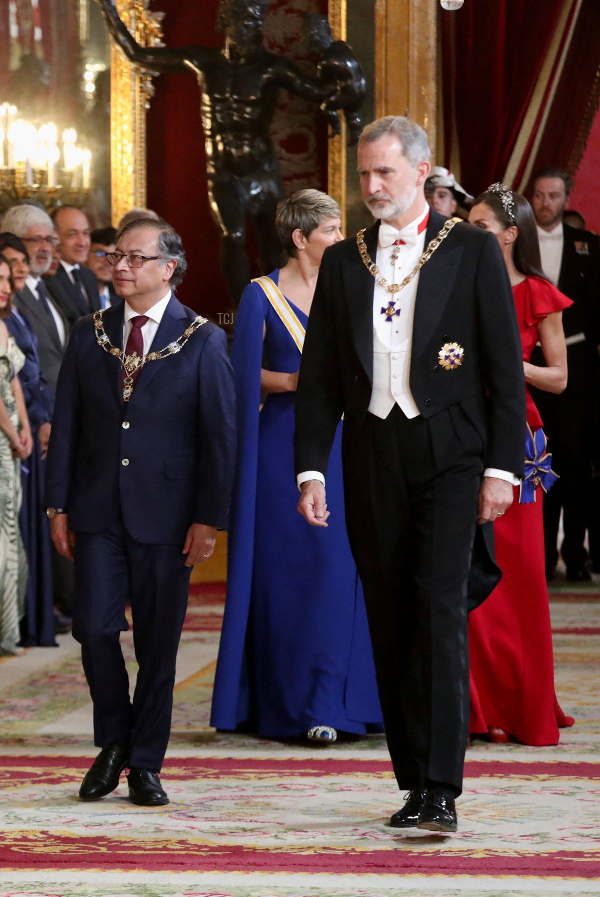 Il Re e la Regina di Spagna ospitano una cena di gala per il Presidente e la First Lady della Colombia al Palazzo Reale di Madrid, 3 maggio 2023 (VIOLETA SANTOS MOURA/POOL/AFP tramite Getty Images)