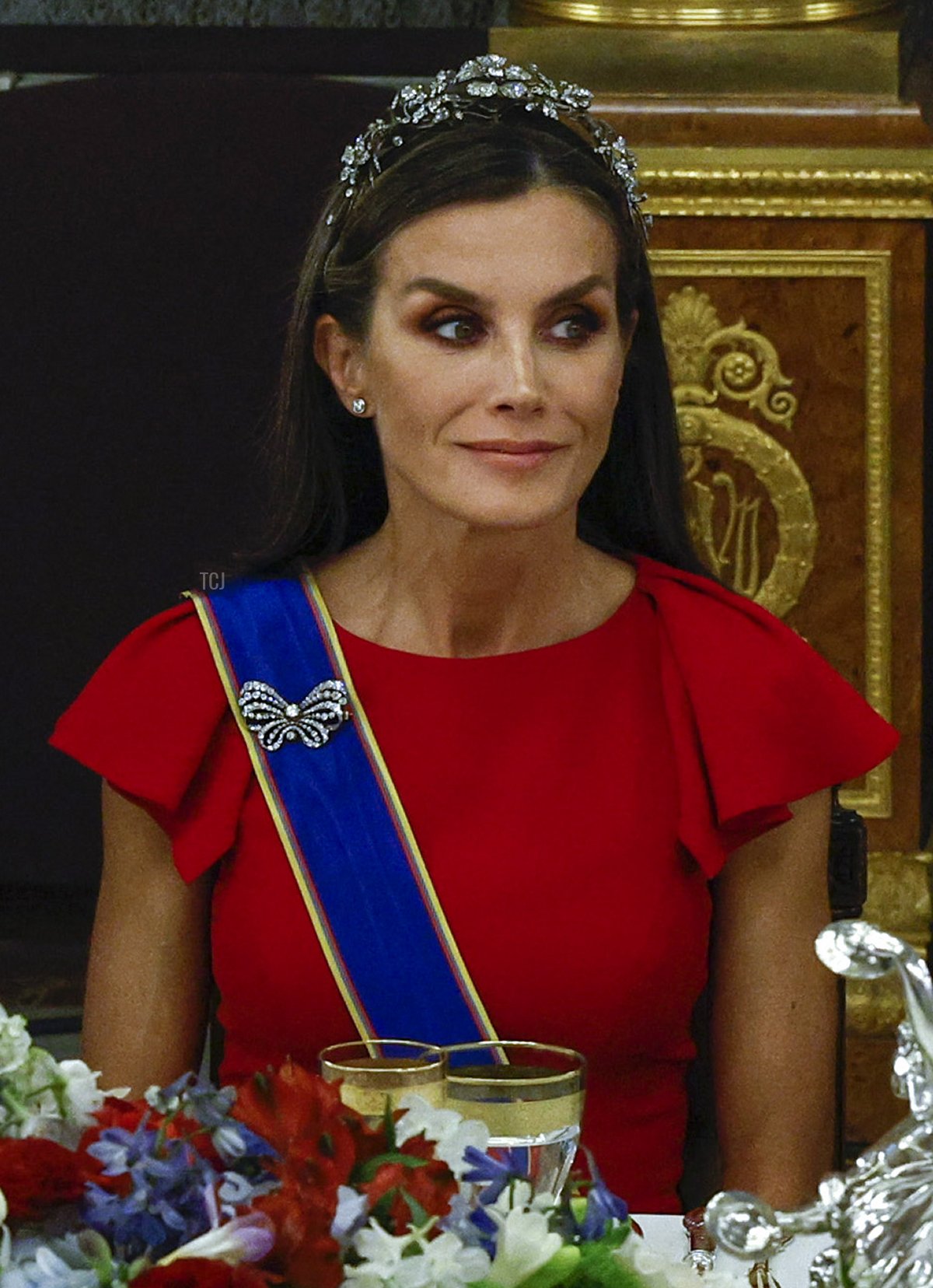 La Regina di Spagna partecipa a una cena di gala per il Presidente e la First Lady della Colombia al Palazzo Reale di Madrid, 3 maggio 2023 (CHEMA MOYA/POOL/AFP tramite Getty Images)