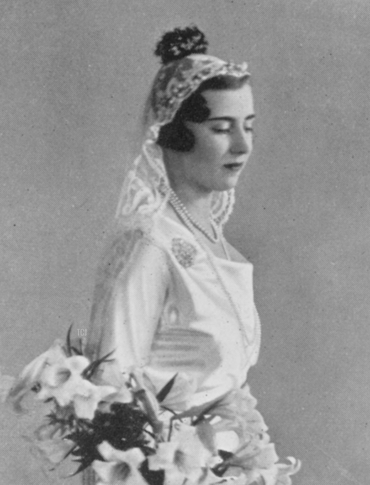 Principessa Ingrid di Svezia (poi Regina di Danimarca) ritratta nel giorno del suo matrimonio a Stoccolma, 24 maggio 1935 (Chronicle/Alamy)