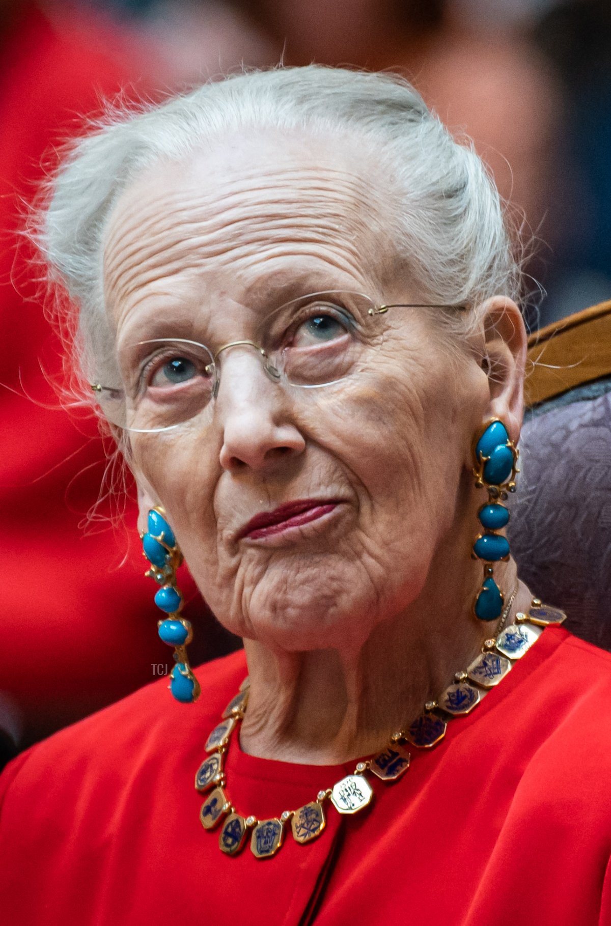 La regina Margherita II di Danimarca partecipa alla presentazione delle medaglie dell'Associazione dei Muratori di Copenaghen in una cerimonia presso il Municipio di Copenaghen il 9 maggio 2023 (EMIL NICOLAI HELMS/Ritzau Scanpix/AFP via Getty Images)