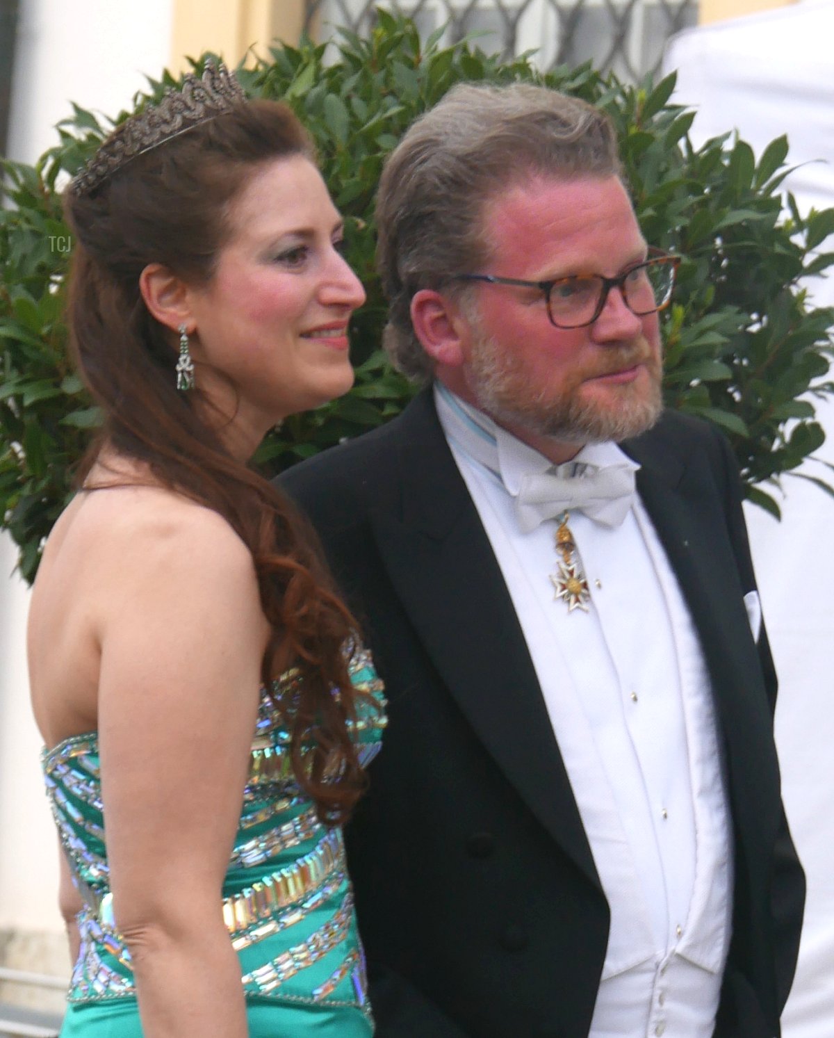 Il Principe Max e la Principessa Cristina di Hohenlohe-Bartenstein arrivano per un gala di matrimonio che celebra il Principe Ludwig di Baviera e Sophie-Alexandra Evekink a Palazzo Nymphenburg a Monaco, 20 Maggio 2023 (Fotografia © Stefan. Non riprodurre.)