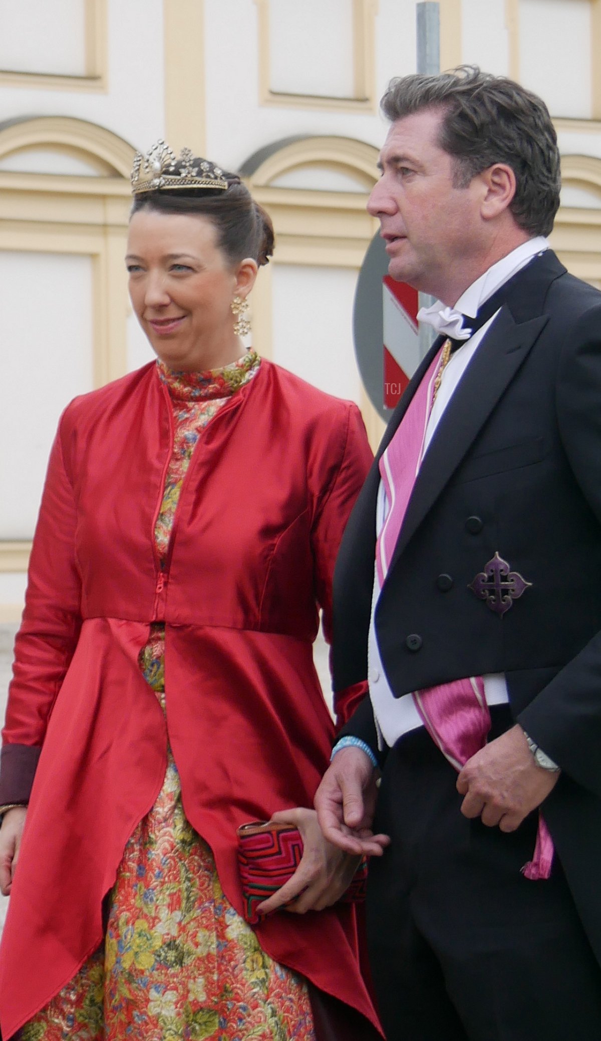 L'Archiduchessa Priscilla d'Austria arriva per un gala di matrimonio che celebra il Principe Ludwig di Baviera e Sophie-Alexandra Evekink a Palazzo Nymphenburg a Monaco, 20 Maggio 2023 (Fotografia © Stefan. Non riprodurre.)