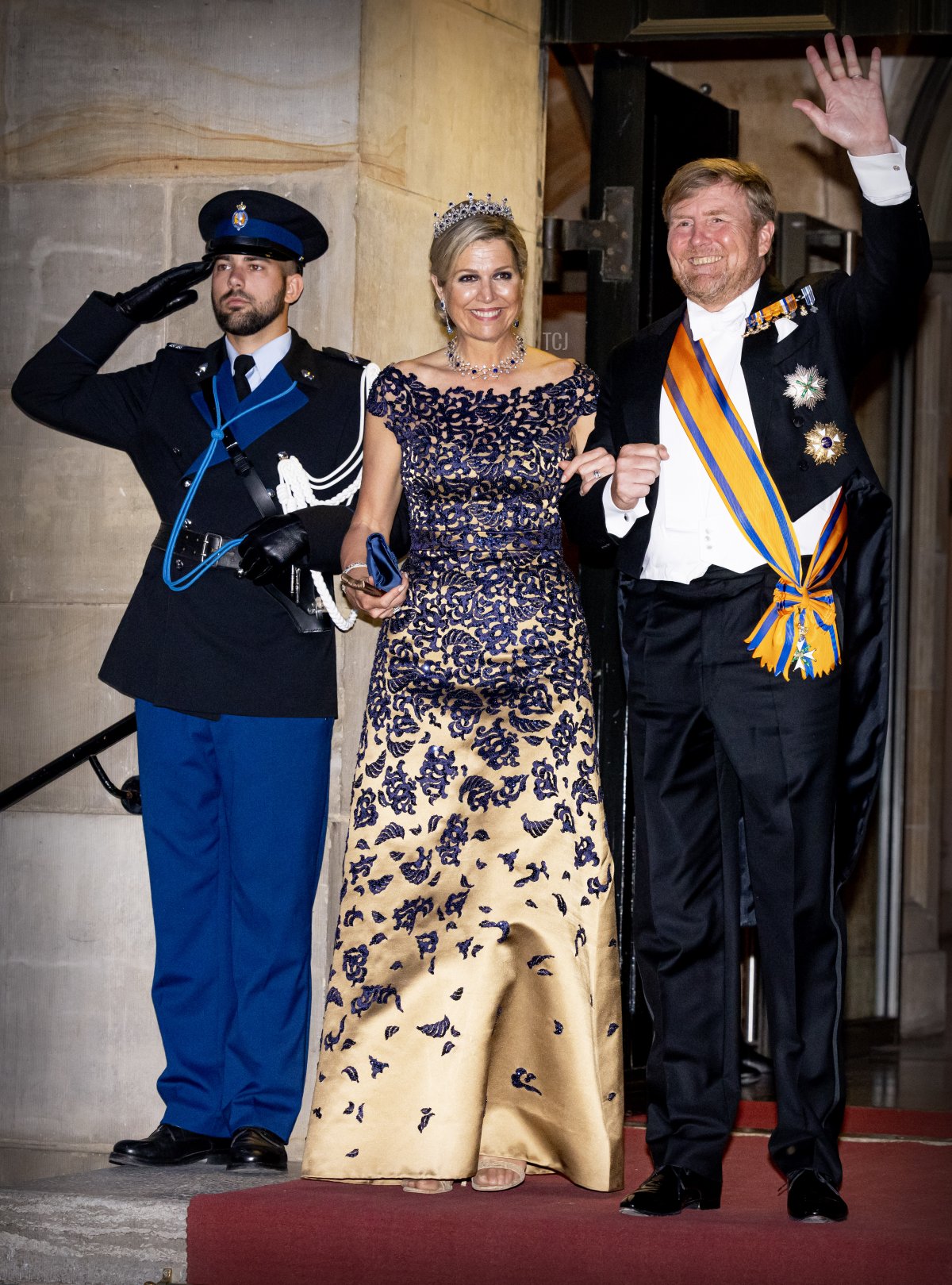 Il Re Willem-Alexander e la Regina Máxima dei Paesi Bassi partecipano a una cena di gala per il Corpo Diplomatico al Palazzo Reale il 14 giugno 2023 ad Amsterdam (Patrick van Katwijk/Getty Images)