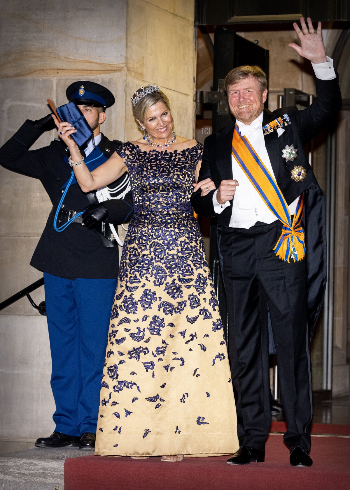 Il Re Willem-Alexander e la Regina Máxima dei Paesi Bassi partecipano a una cena di gala per il Corpo Diplomatico al Palazzo Reale il 14 giugno 2023 ad Amsterdam (Patrick van Katwijk/Getty Images)