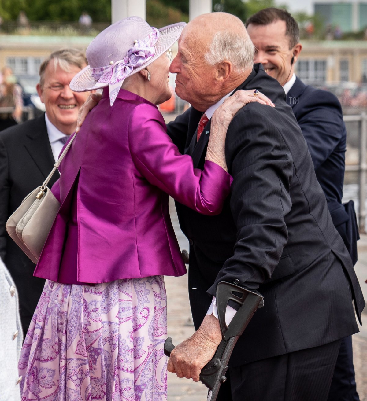 Queen Margrethe II of Denmark receives King Harald V of Norway at Toldboden in Copenhagen on June 15, 2023 (MADS CLAUS RASMUSSEN/Ritzau Scanpix/AFP via Getty Images)