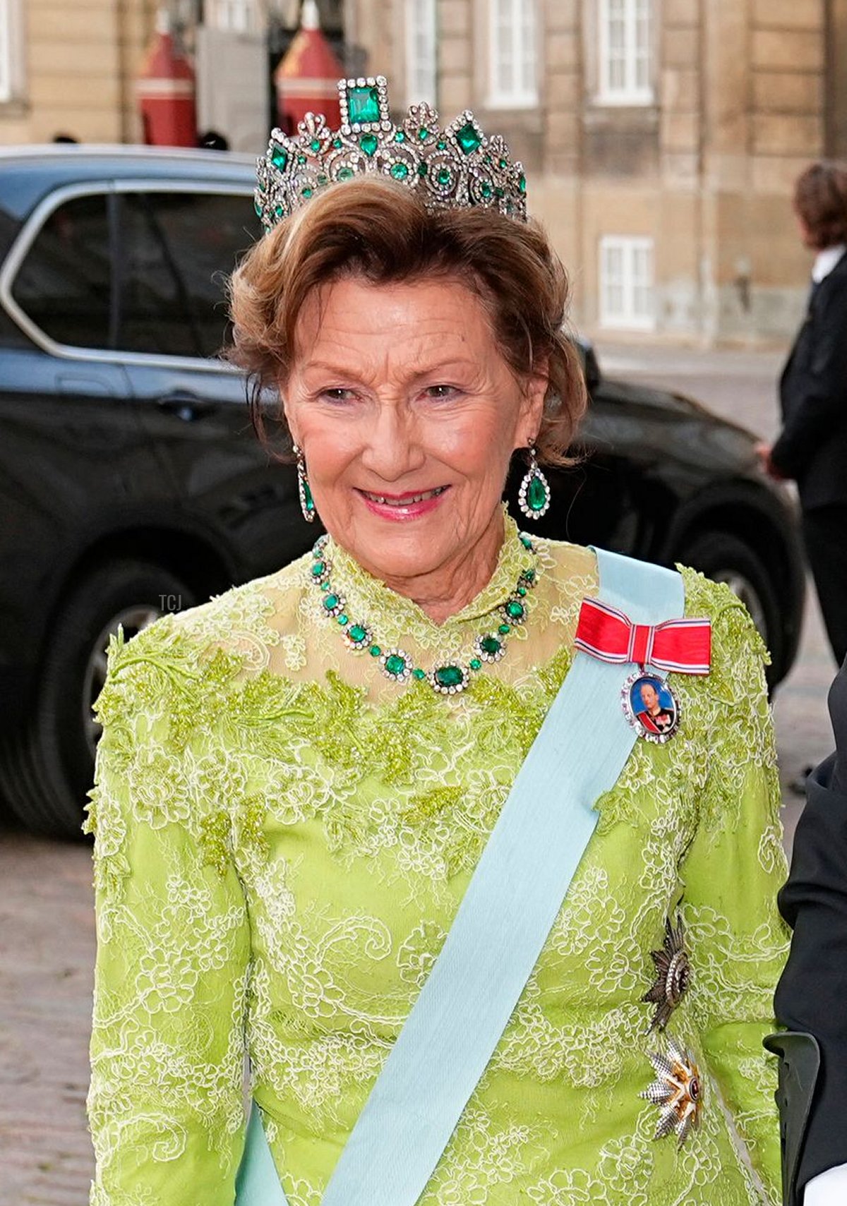 Queen Sonja of Norway arrives ahead of a gala dinner at Amalienborg Palace in Copenhagen on June 15, 2023 (MADS CLAUS RASMUSSEN/Ritzau Scanpix/AFP via Getty Images)