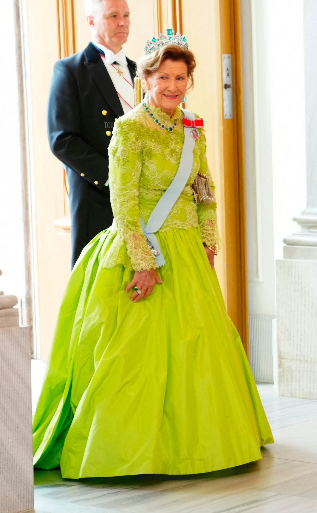 Queen Sonja of Norway arrives ahead of a gala dinner at Amalienborg Palace in Copenhagen on June 15, 2023 (LISELOTTE SABROE/Ritzau Scanpix/AFP via Getty Images)