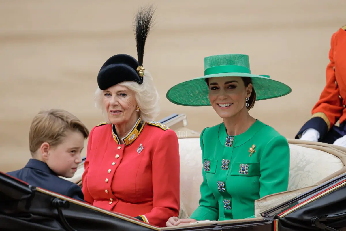 La regina Camilla, la principessa di Galles e il principe George di Galles durante il Trooping the Colour il 17 giugno 2023 a Londra, Inghilterra (Rob Pinney/Getty Images)