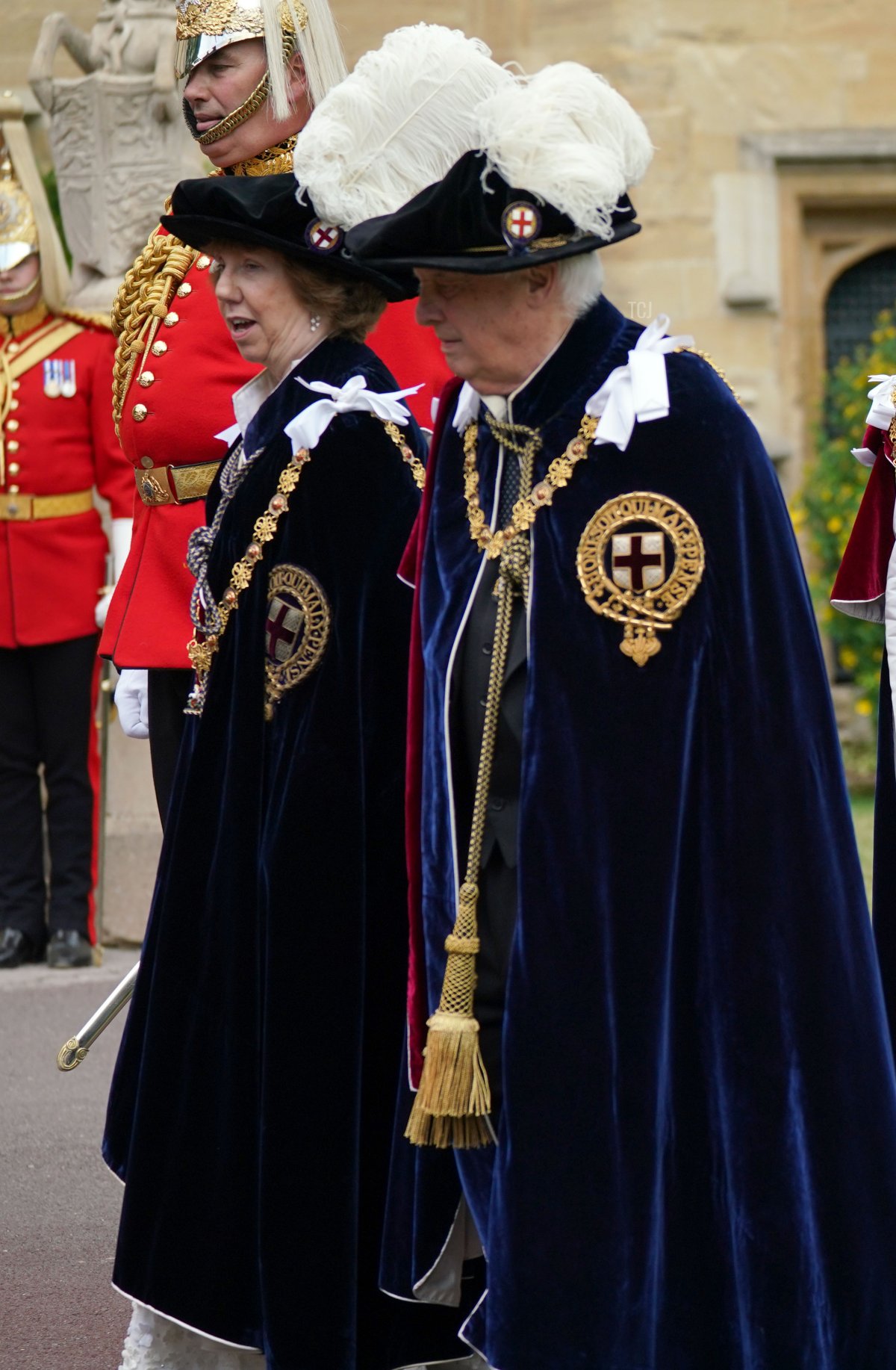 Baronessa Ashton e Lord Patten partecipano al servizio dell'Ordine della Giarrettiera presso la Cappella di San Giorgio, Windsor, il 19 giugno 2023 (Yui Mok-WPA Pool/Getty Images)