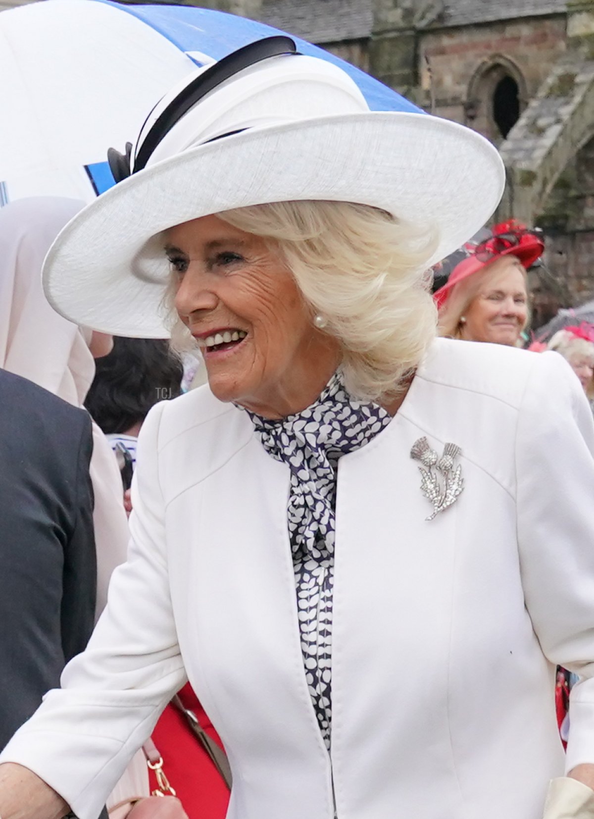 Regina Camilla partecipa a una festa in giardino al Palazzo di Holyroodhouse a Edimburgo il 4 luglio 2023 (Jonathan Brady - WPA Pool/Getty Images)