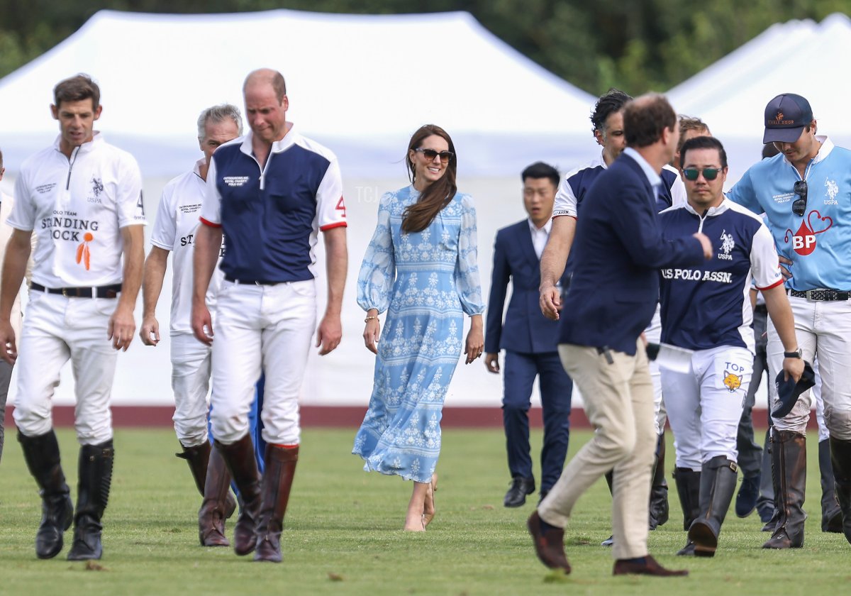 Il Principe e la Principessa del Galles partecipano alla Out-Sourcing Inc. Royal Charity Polo Cup 2023 al Guards Polo Club il 6 luglio 2023 a Egham, Inghilterra (Charlie Crowhurst/Getty Images)