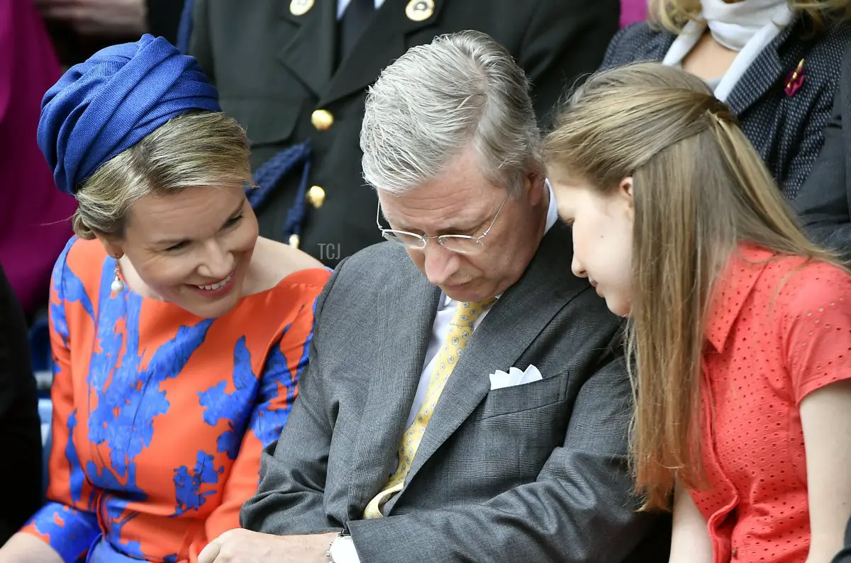 The King and Queen of the Belgians and the Duchess of Brabant attend Kroningsfeesten, a traditional religious procession in Tongeren, on July 2, 2016 (ERIC LALMAND/AFP via Getty Images)