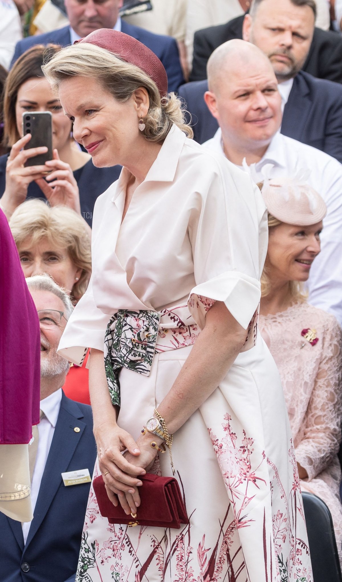 Queen Mathilde of the Belgians attends Kroningsfeesten, a traditional religious procession in Tongeren, on July 7, 2023 (BRUNO FAHY/Belga/AFP via Getty Images)