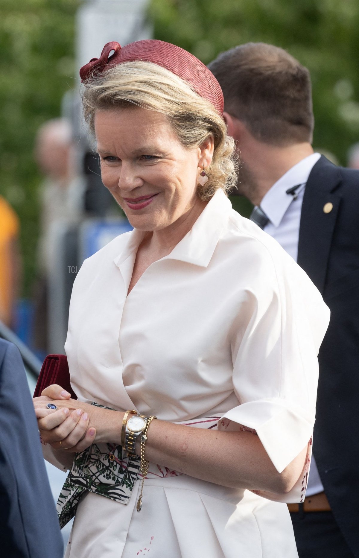 Queen Mathilde of the Belgians attends Kroningsfeesten, a traditional religious procession in Tongeren, on July 7, 2023 (BRUNO FAHY/Belga/AFP via Getty Images)