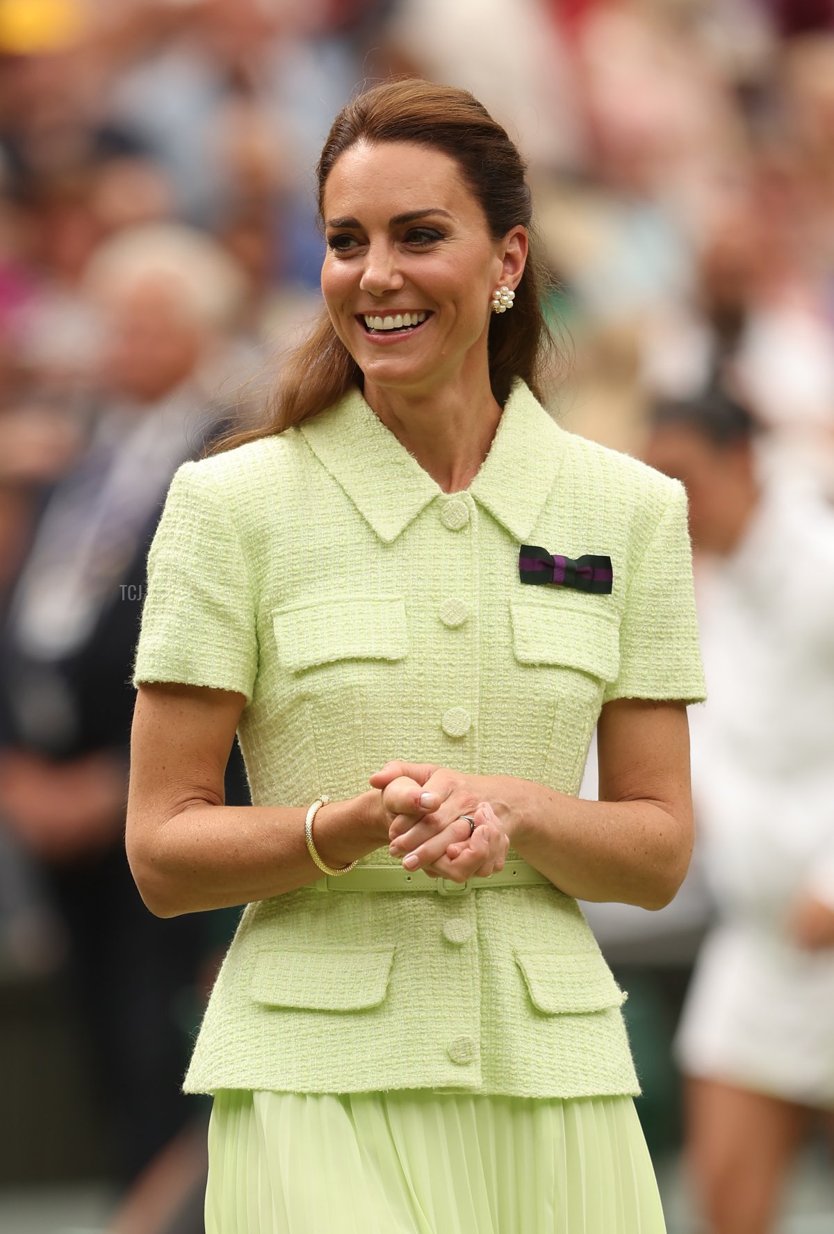 La Principessa di Galles assiste alla finale di tennis singolare femminile tra l'orsetta tunisina Ons Jabeur e la ceca Marketa Vondrousova nel tredicesimo giorno dei Campionati di Wimbledon 2023 all'All England Lawn Tennis Club di Wimbledon, Londra sud-ovest, il 15 luglio 2023 (Julian Finney/Getty Images)