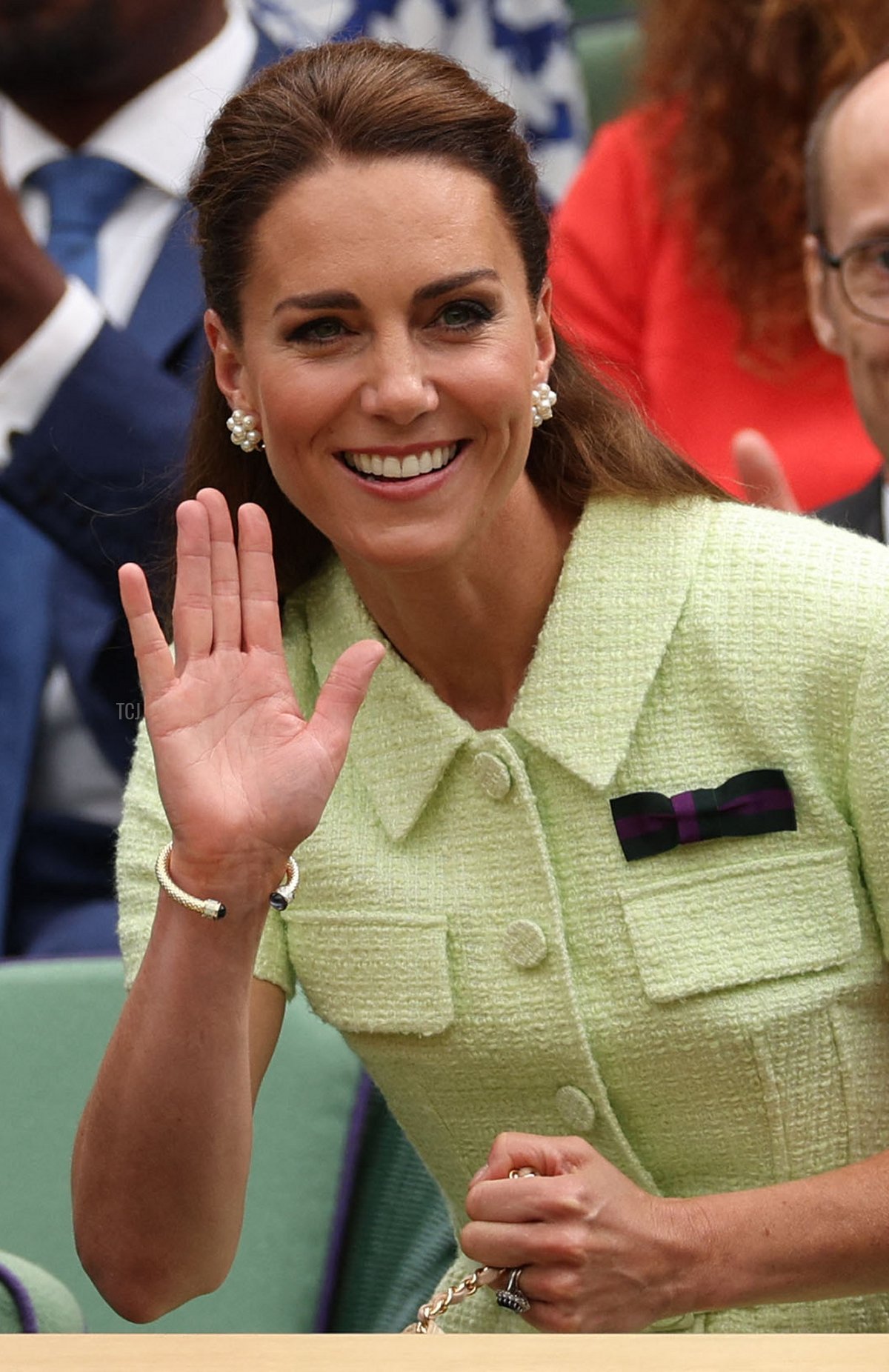 La Principessa di Galles assiste alla finale di tennis singolare femminile tra l'orsetta tunisina Ons Jabeur e la ceca Marketa Vondrousova nel tredicesimo giorno dei Campionati di Wimbledon 2023 all'All England Lawn Tennis Club di Wimbledon, Londra sud-ovest, il 15 luglio 2023 (ADRIAN DENNIS/AFP via Getty Images)