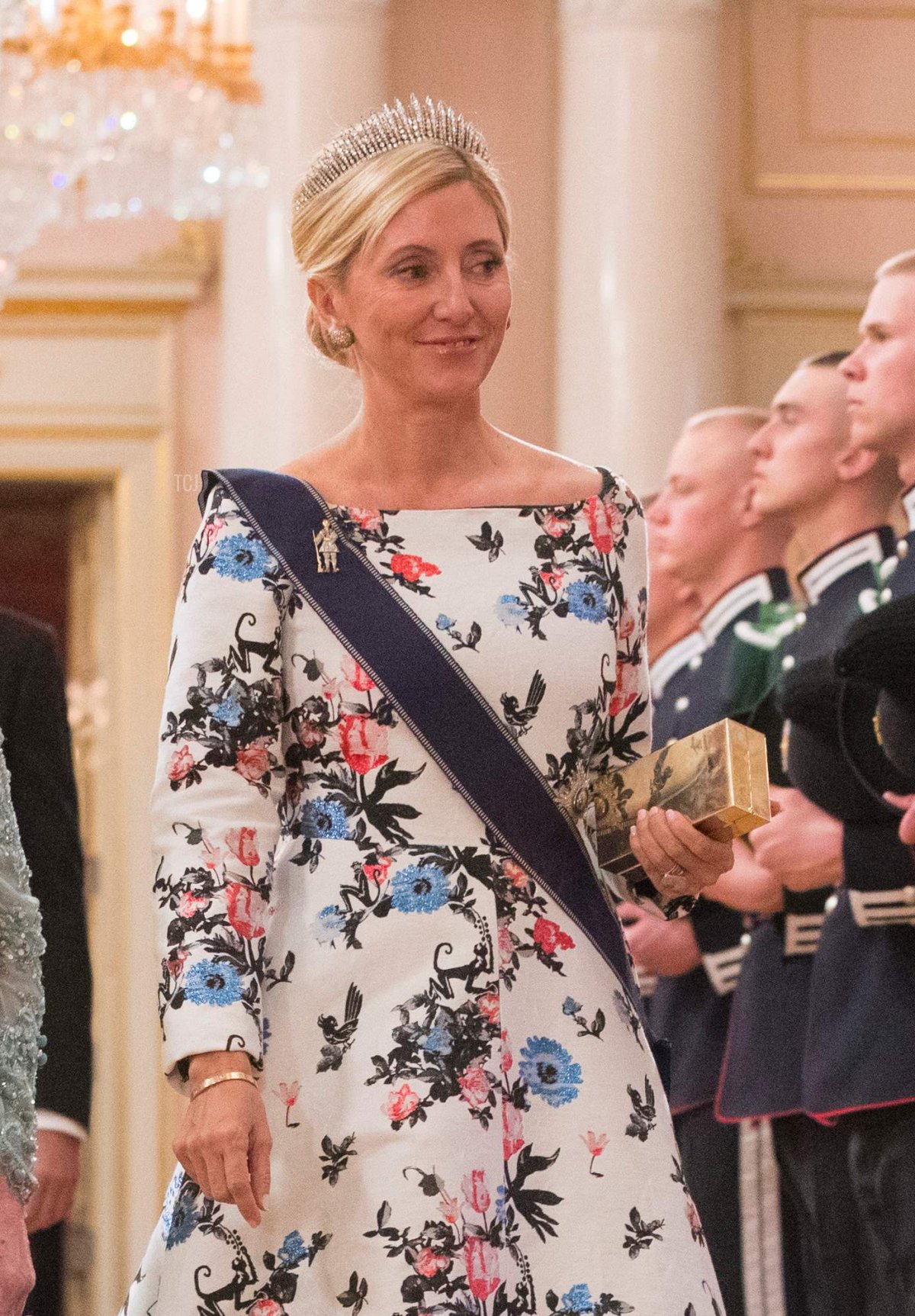 La Principessa di Gallia Marie-Chantal partecipa a una cena di gala per il compleanno del Re Harald V e della Regina Sonja di Norvegia al Palazzo Reale di Oslo, 9 Maggio 2017 (HAAKON MOSVOLD LARSEN/AFP via Getty Images)