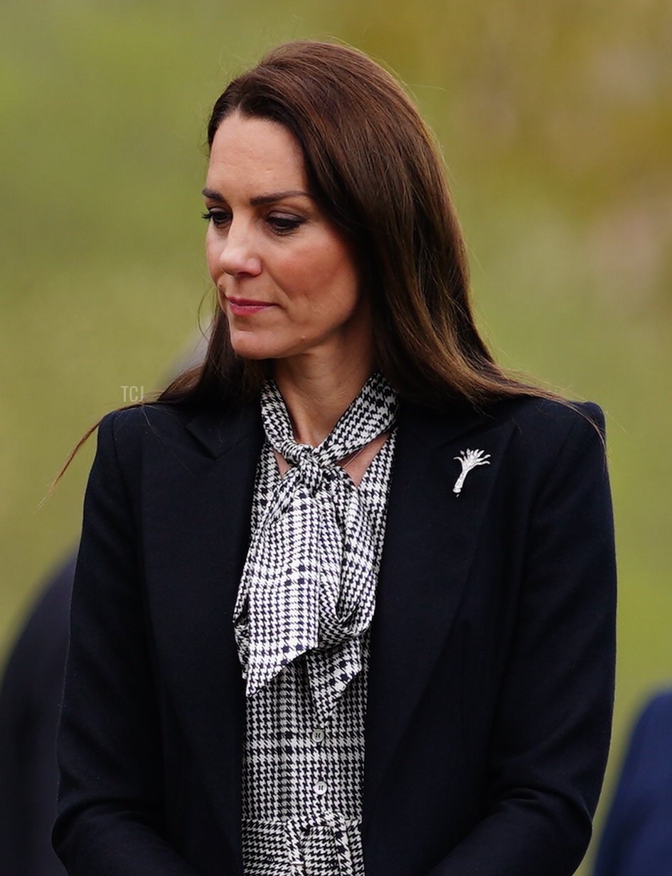 La Principessa di Galles visita il giardino commemorativo di Aberfan a Merthyr Tydfil, Galles il 28 aprile 2023 (Ben Birchall - WPA Pool/Getty Images)