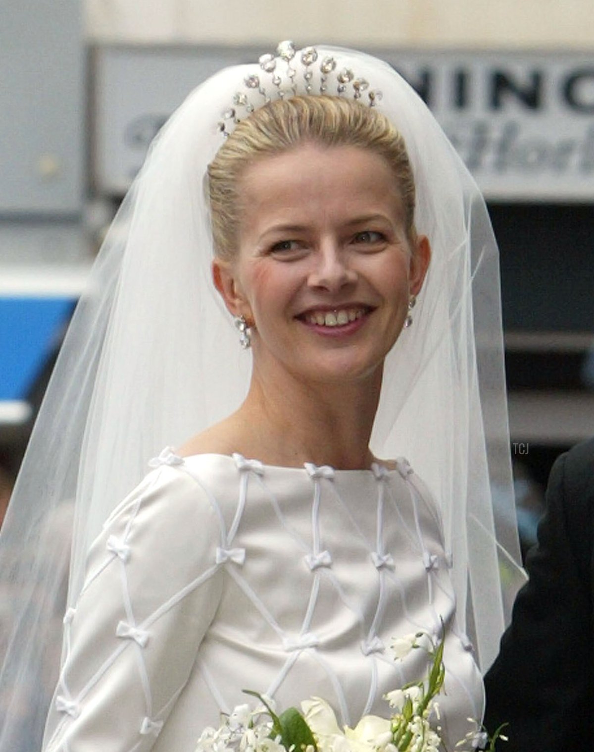 La Principessa Mabel è ritratta nel giorno del suo matrimonio con il Principe Friso a Delft, 24 Aprile 2004 (Michel Porro/Getty Images)