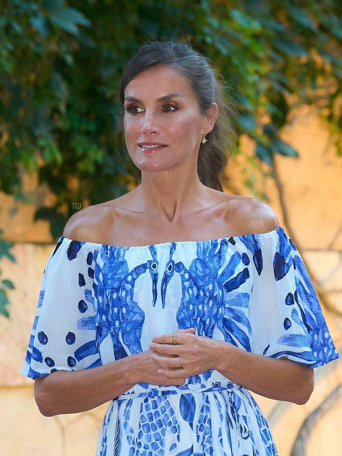 Regina Letizia di Spagna partecipa a una cena per le autorità locali al Palazzo Marivent a Palma di Maiorca il 3 agosto 2023 (Jack Abuin/ZUMA Press/Alamy)