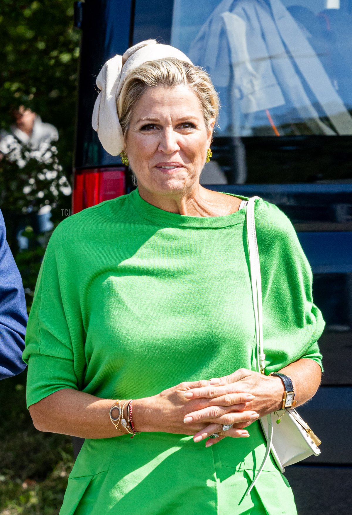 La Regina Maxima dei Paesi Bassi è ritratta a Bennekom durante una visita regionale alla Valle di Gelderse il 31 agosto 2023 (Patrick van Katwijk/Getty Images)