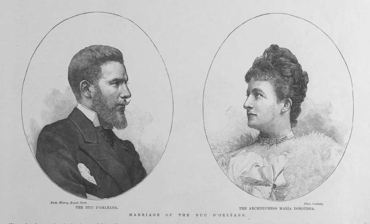 Il principe Philippe e l'arciduchessa Maria Dorotea, raffigurati al momento del loro matrimonio nel 1896 (Illustrated London News)