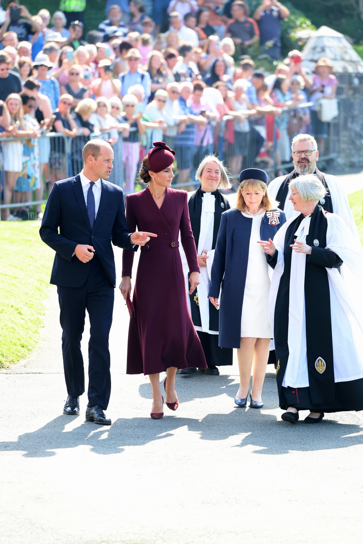 Il Principe e la Principessa del Galles arrivano per un servizio nella Cattedrale di St. David a Pembrokeshire, Wales, per commemorare il primo anniversario della morte della regina Elisabetta II, 8 settembre 2023 (Chris Jackson/Getty Images)