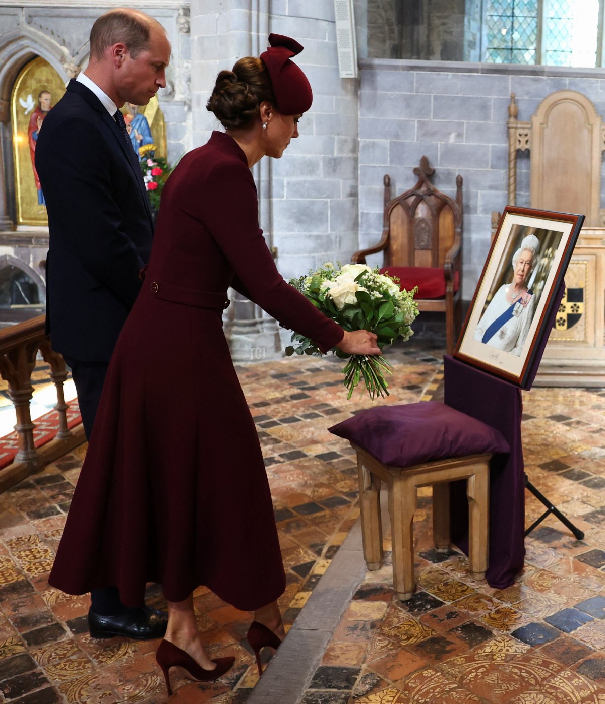 Il Principe e la Principessa del Galles partecipano a un servizio nella Cattedrale di St. David a Pembrokeshire, Wales, per commemorare il primo anniversario della morte della regina Elisabetta II, 8 settembre 2023 (Toby Melville - WPA Pool/Getty Images)