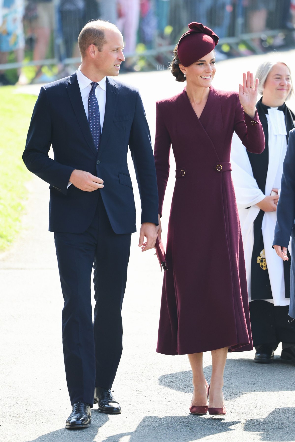 Il Principe e la Principessa del Galles arrivano per un servizio nella Cattedrale di St. David a Pembrokeshire, Wales, per commemorare il primo anniversario della morte della regina Elisabetta II, 8 settembre 2023 (Chris Jackson/Getty Images)