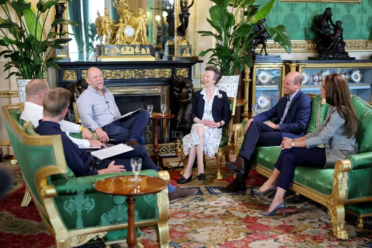 La Principessa Reale e il Principe e la Principessa di Galles partecipano alla registrazione di un episodio speciale del podcast The Good, The Bad and The Rugby nella Green Drawing Room di Windsor Castle il 6 settembre 2023 (Chris Jackson/Getty Images for Kensington Palace)