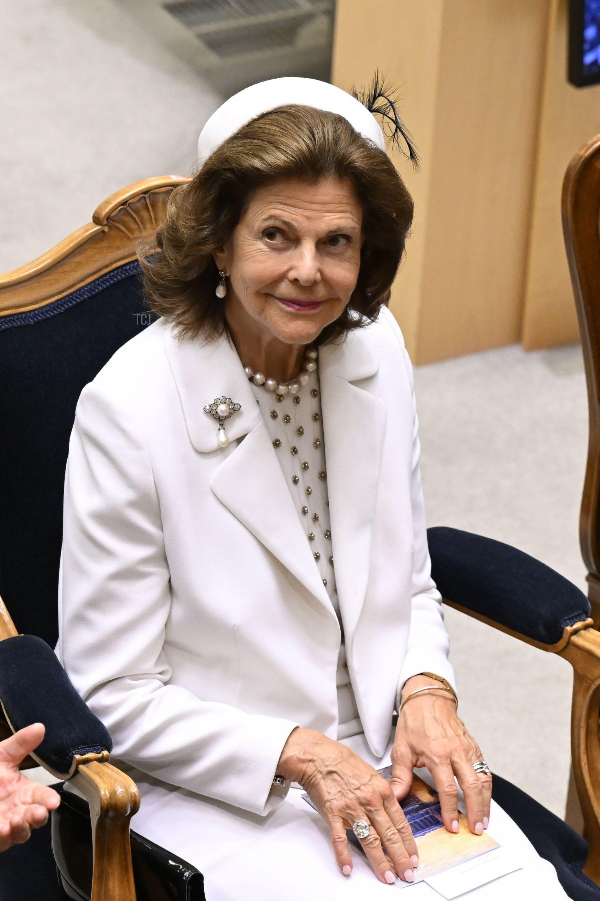 La Regina Silvia di Svezia partecipa all'apertura del parlamento svedese a Stoccolma il 12 settembre 2023 (Jessica Gow/TT News Agency/Alamy)