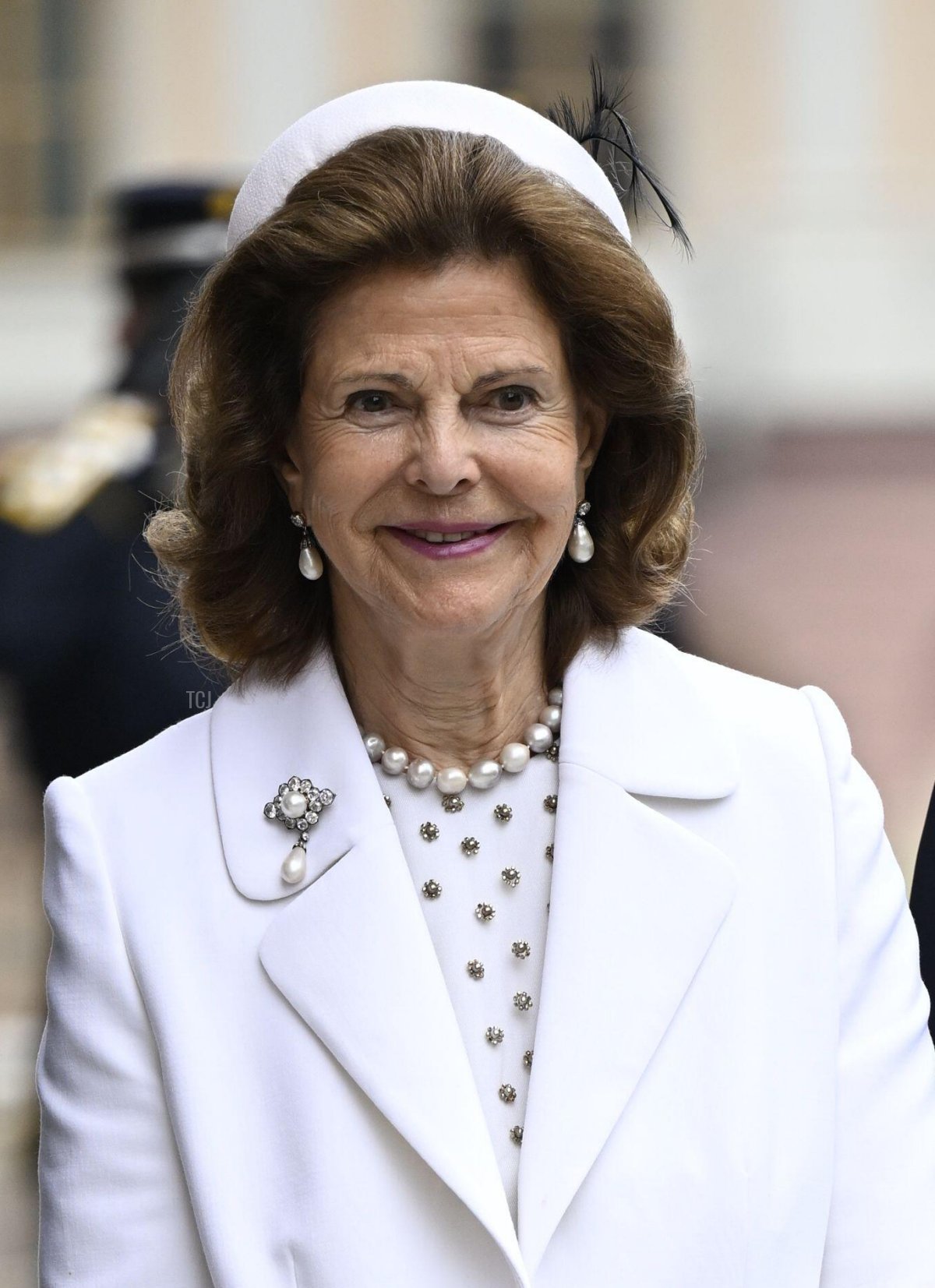 La Regina Silvia di Svezia partecipa all'apertura del parlamento svedese a Stoccolma il 12 settembre 2023 (Pontus Lundahl/TT News Agency/Alamy)