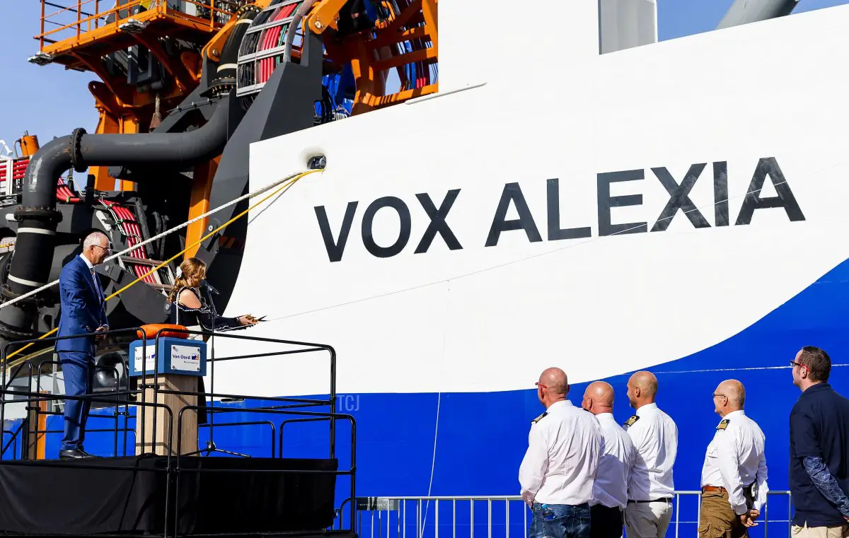 La principessa Alexia dei Paesi Bassi partecipa a una cerimonia di battesimo di una nave a Rotterdam il 9 settembre 2023 (REMKO DE WAAL/ANP/AFP via Getty Images)