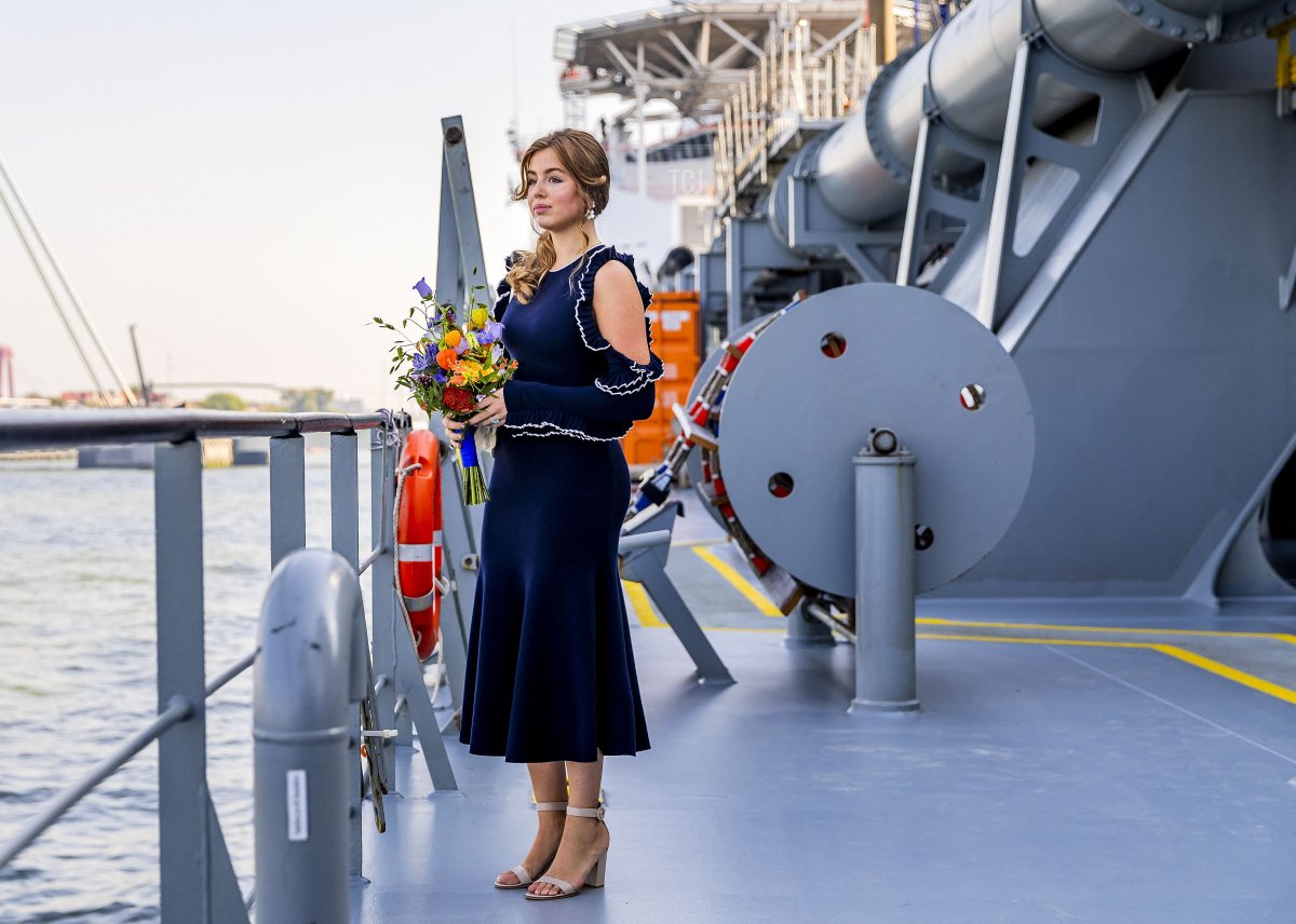 La principessa Alexia dei Paesi Bassi partecipa a una cerimonia di battesimo di una nave a Rotterdam il 9 settembre 2023 (REMKO DE WAAL/ANP/AFP via Getty Images)