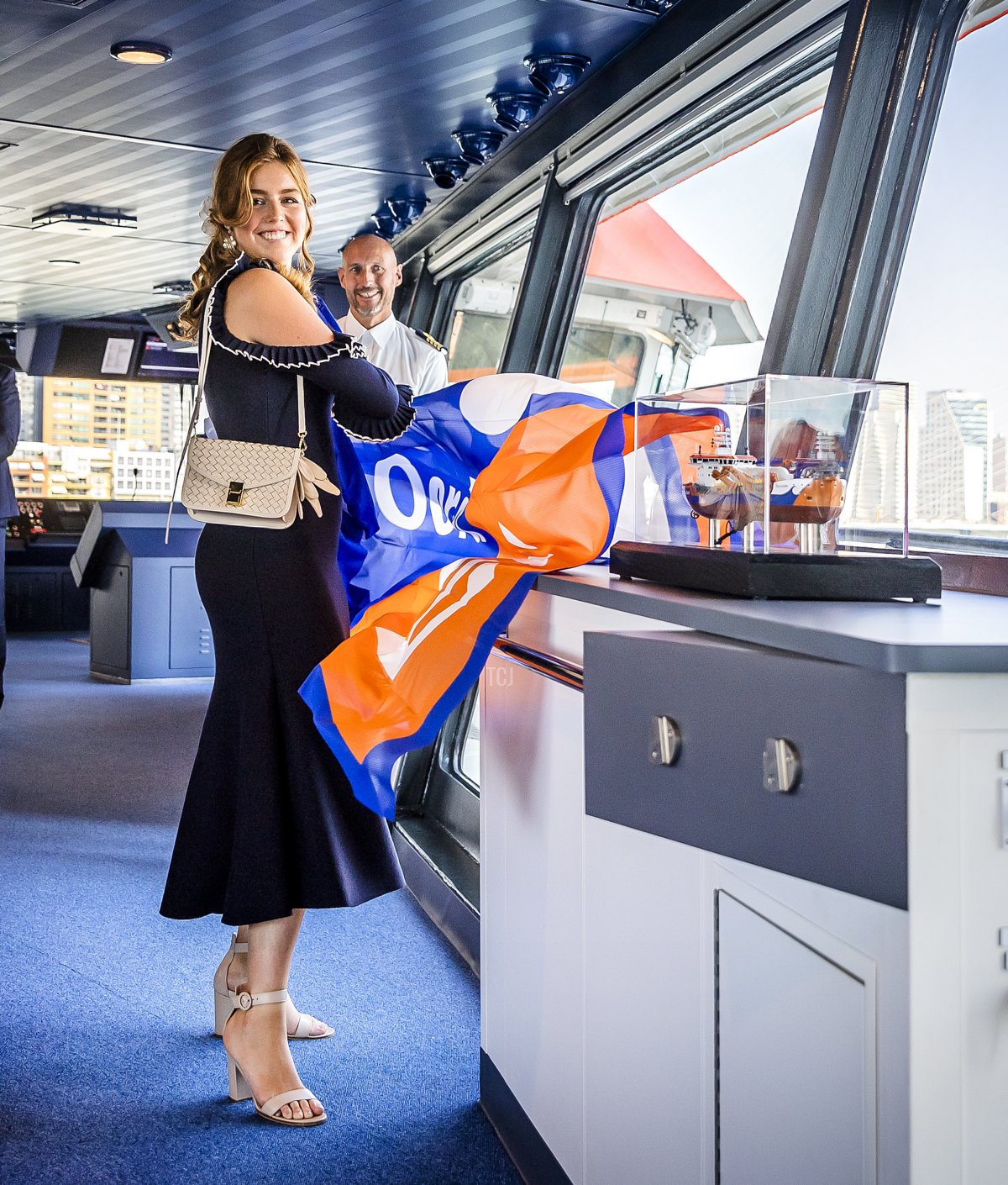 La principessa Alexia dei Paesi Bassi partecipa a una cerimonia di battesimo di una nave a Rotterdam il 9 settembre 2023 (REMKO DE WAAL/ANP/AFP via Getty Images)