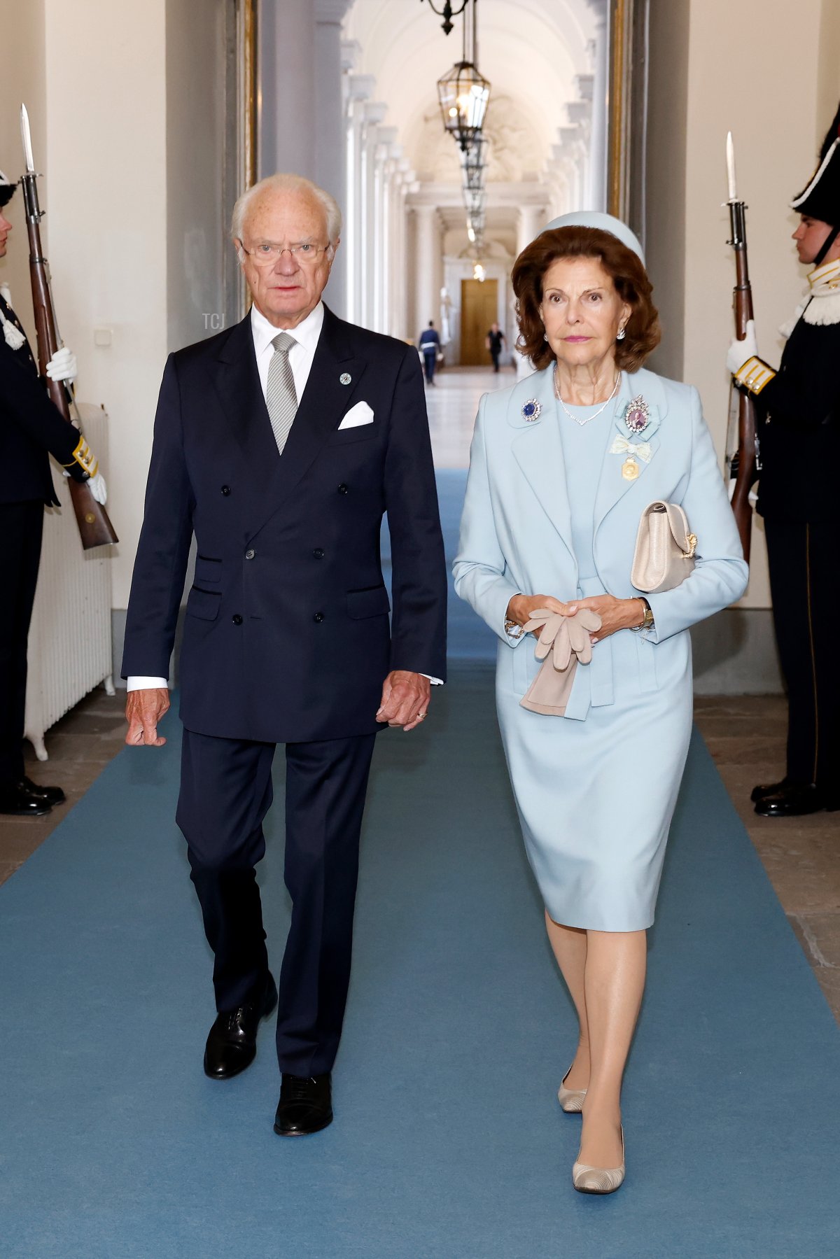 Re Carlo XVI Gustavo e Regina Silvia di Svezia partecipano a un servizio Te Deum al Palazzo Reale di Stoccolma per celebrare il suo Giubileo d'oro il 15 settembre 2023 (Michael Campanella/Getty Images)