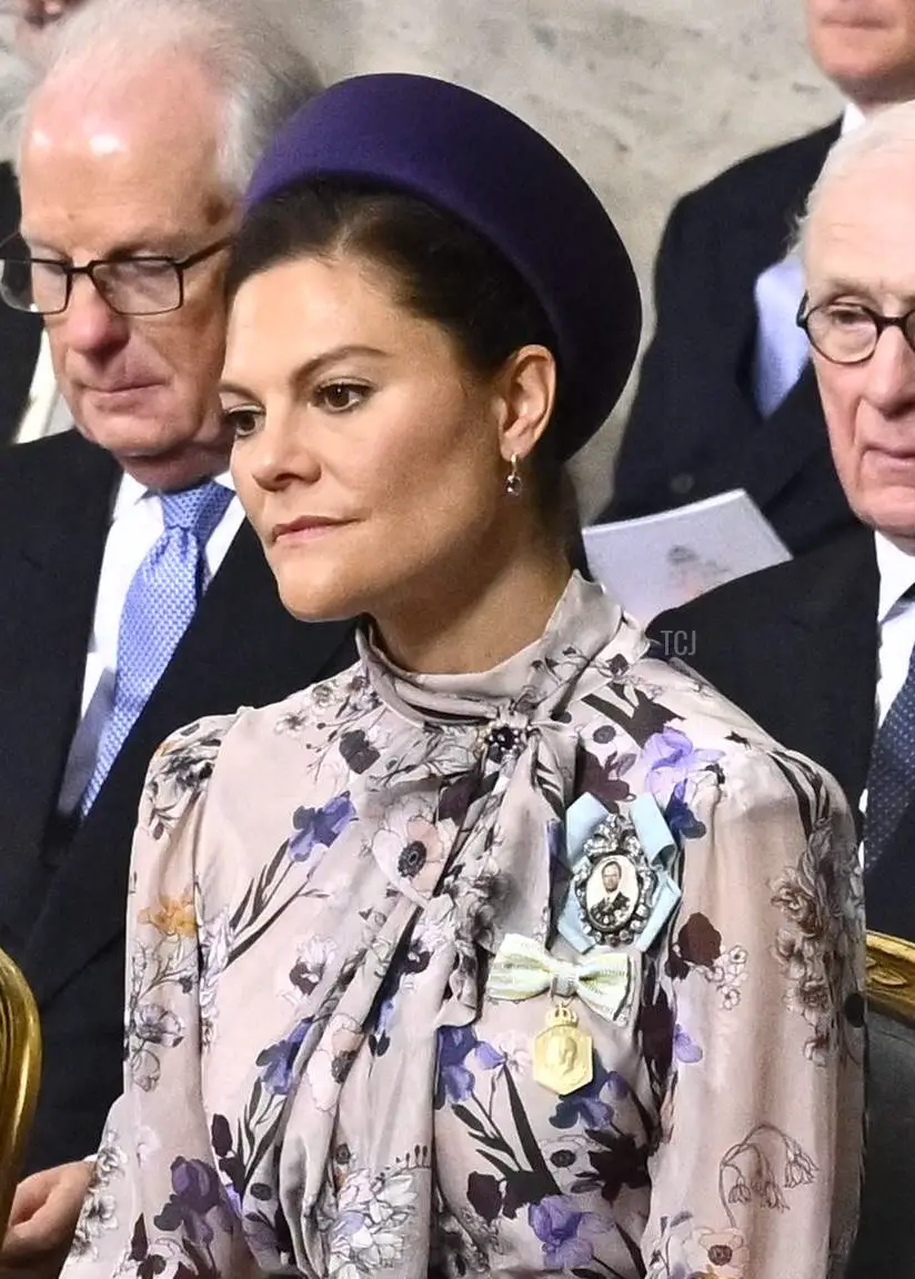 La Principessa Ereditaria Victoria di Svezia partecipa a un servizio Te Deum al Palazzo Reale di Stoccolma per celebrare il Giubileo d'oro del Re Carlo XVI Gustavo di Svezia il 15 settembre 2023 (CLAUDIO BRESCIANI/TT NEWS AGENCY/AFP via Getty Images)