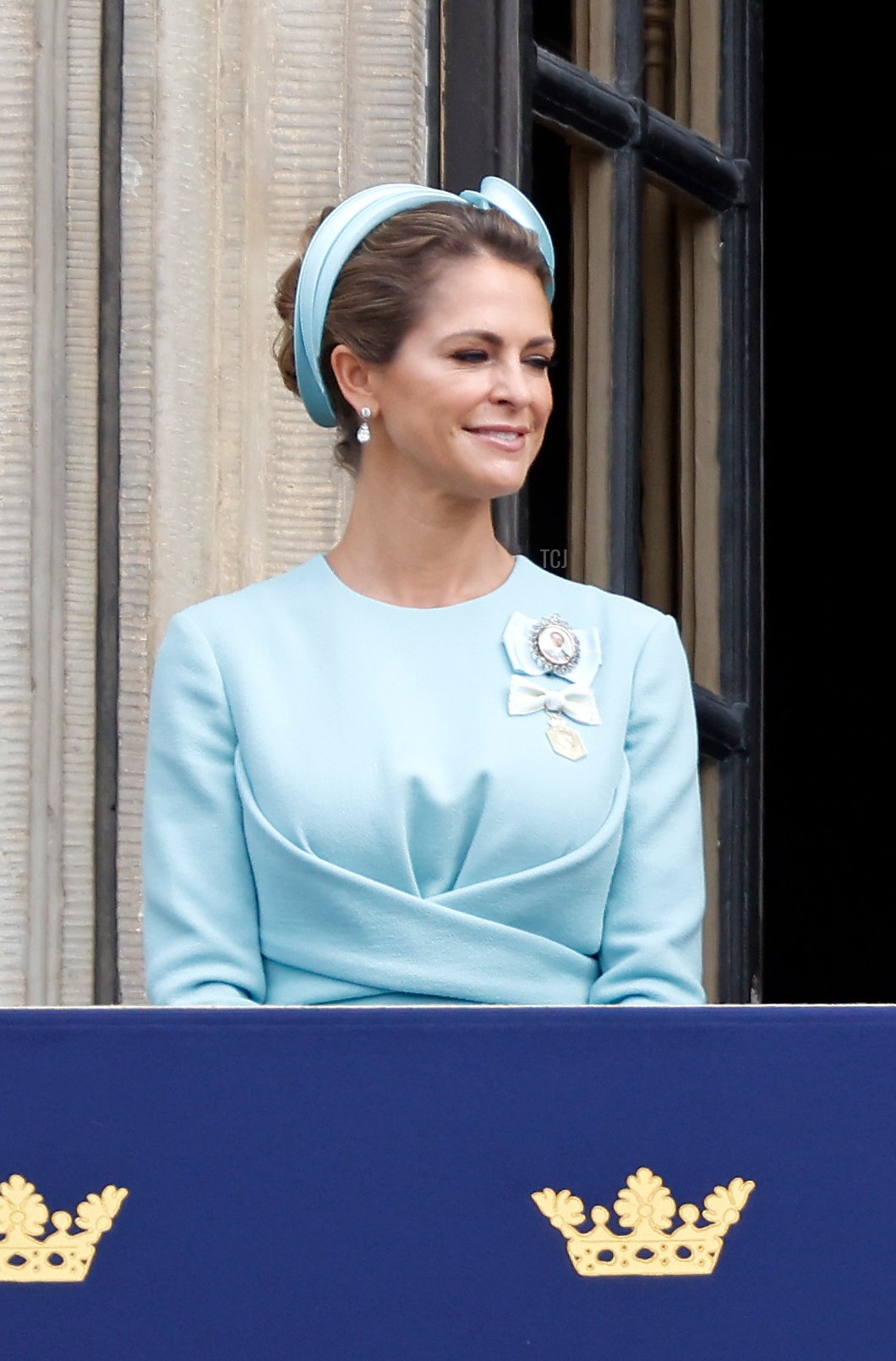 La Principessa Madeleine di Svezia si presenta al balcone del Palazzo Reale di Stoccolma durante le celebrazioni del Giubileo d'oro del Re Carlo XVI Gustavo il 15 settembre 2023 (Michael Campanella/Getty Images)