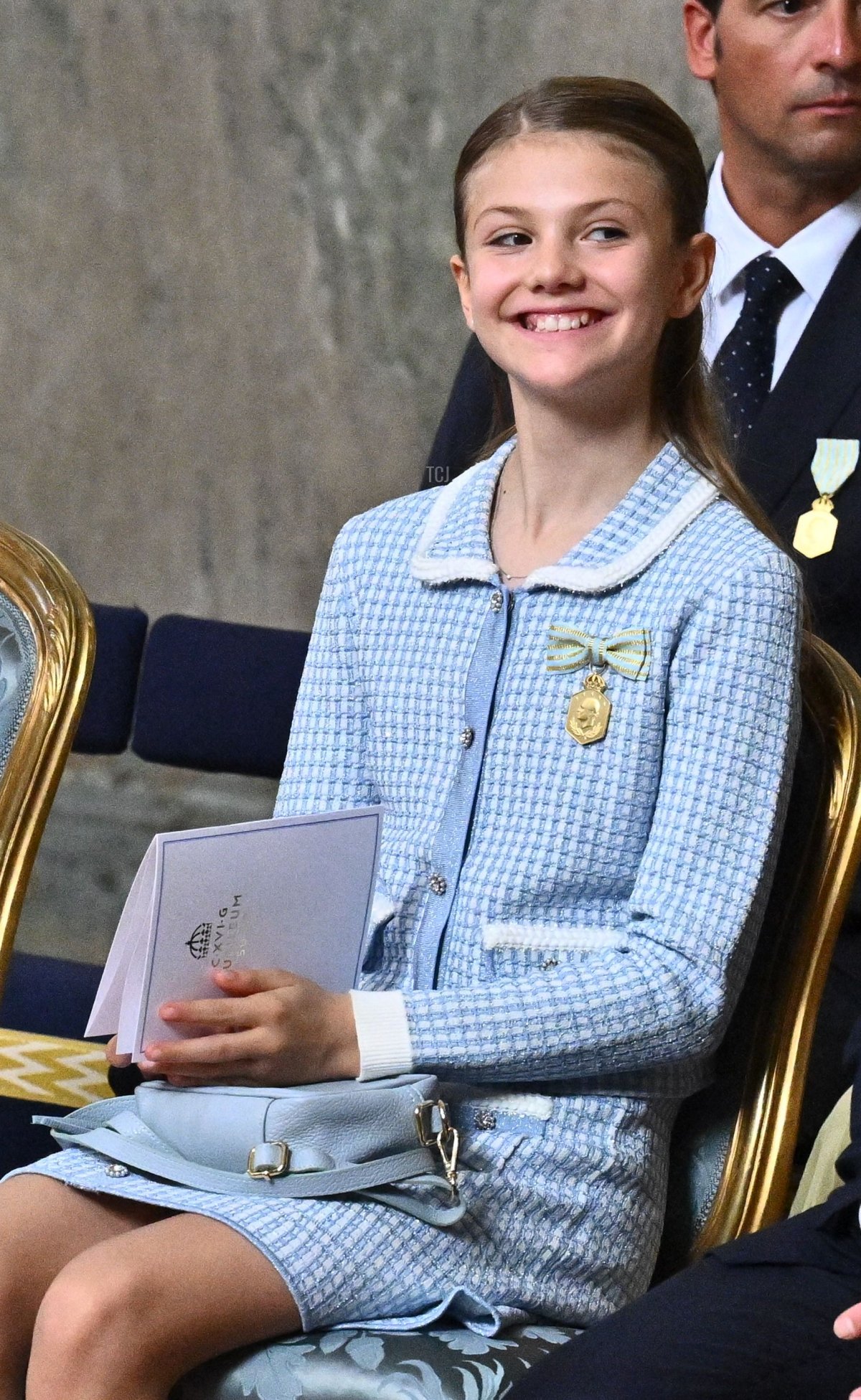 La Principessa Estelle di Svezia partecipa a un servizio Te Deum al Palazzo Reale di Stoccolma per celebrare il Giubileo d'oro del Re Carlo XVI Gustavo di Svezia il 15 settembre 2023 (CLAUDIO BRESCIANI/TT NEWS AGENCY/AFP via Getty Images)