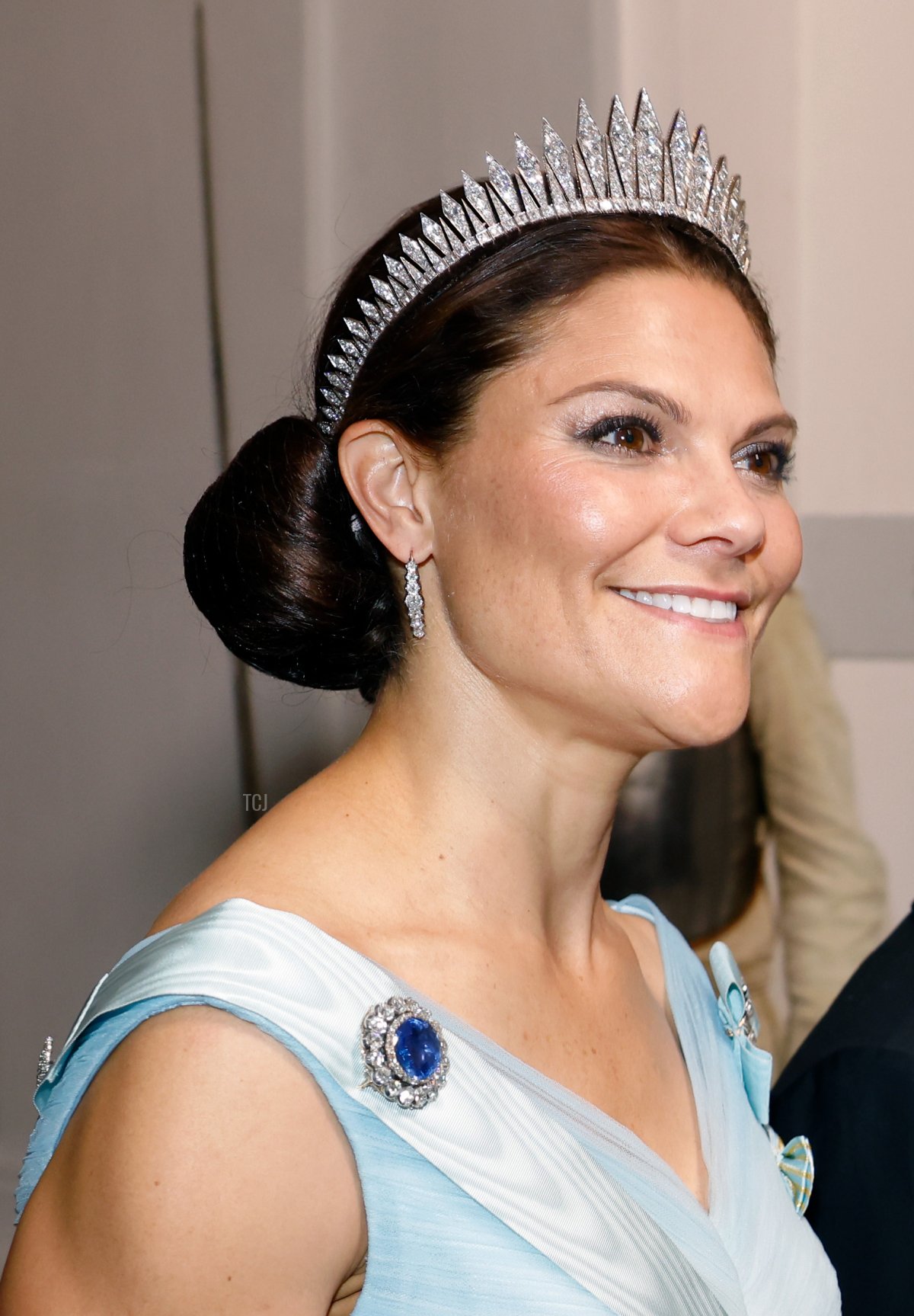 La Principessa Ereditaria Victoria di Svezia partecipa al banchetto del Giubileo d'Oro del Re al Palazzo Reale di Stoccolma il 15 settembre 2023 (Michael Campanella/Getty Images)