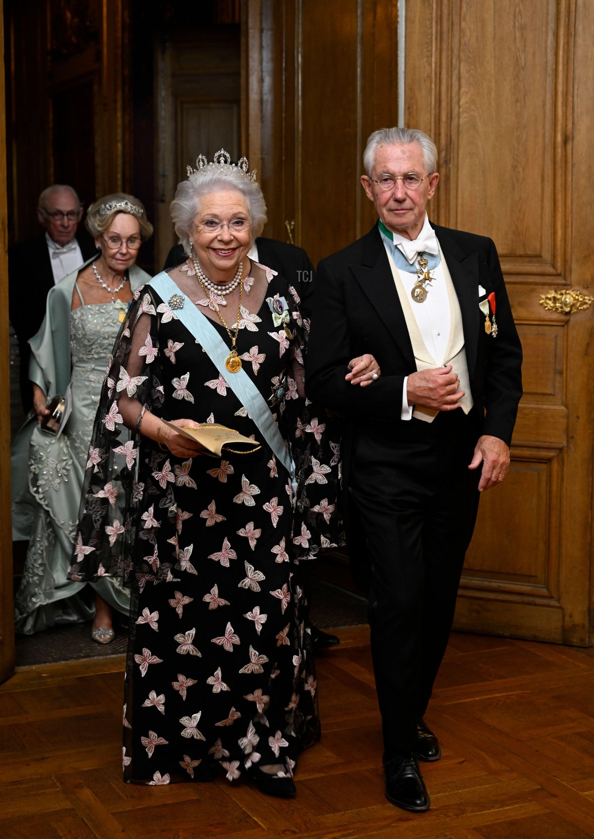 La Principessa Cristina e Tord Magnuson partecipano al banchetto del Giubileo d'Oro del Re al Palazzo Reale di Stoccolma il 15 settembre 2023 (Fredrik Sandberg/TT News Agency/Alamy)