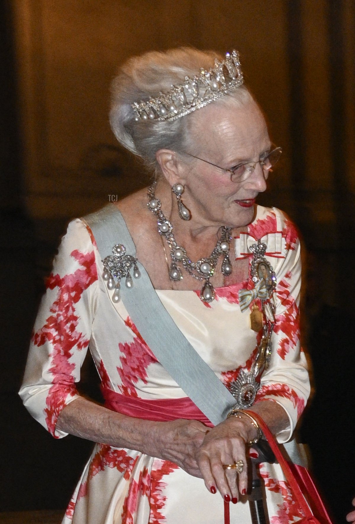 La Regina Margrethe II di Danimarca arriva per il banchetto del Giubileo d'Oro del Re al Palazzo Reale di Stoccolma il 15 settembre 2023 (ANDERS WIKLUND/TT NEWS AGENCY/AFP via Getty Images)