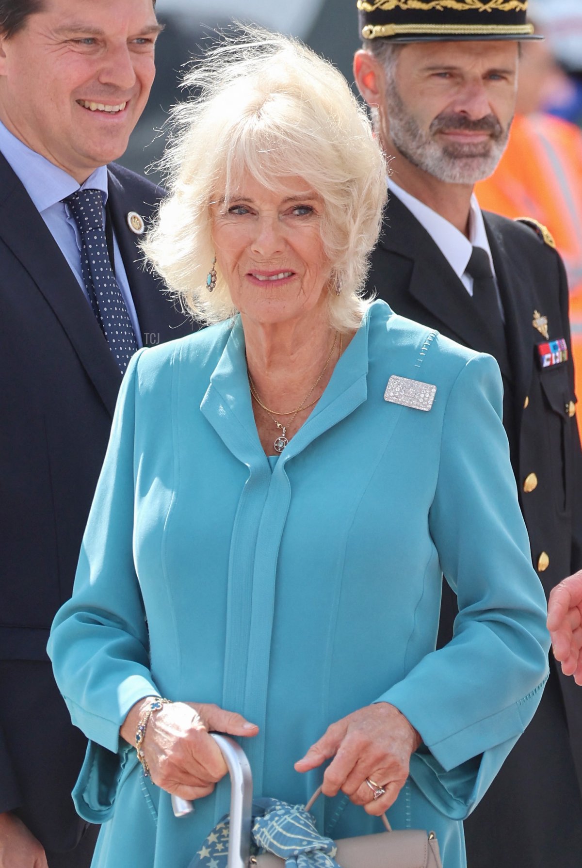 Regina Camilla del Regno Unito arriva all'Aeroporto di Bordeaux-Merignac durante la visita di stato britannica in Francia il 22 settembre 2023 (Chris Jackson/Getty Images)