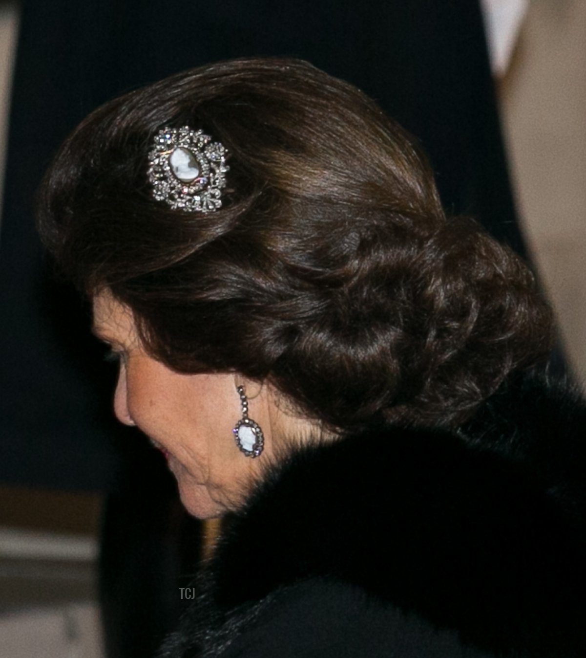 Queen Silvia of Sweden attends a state dinner at the Elysee Palace in Paris on December 2, 2014 (Marc Piasecki/Getty Images)