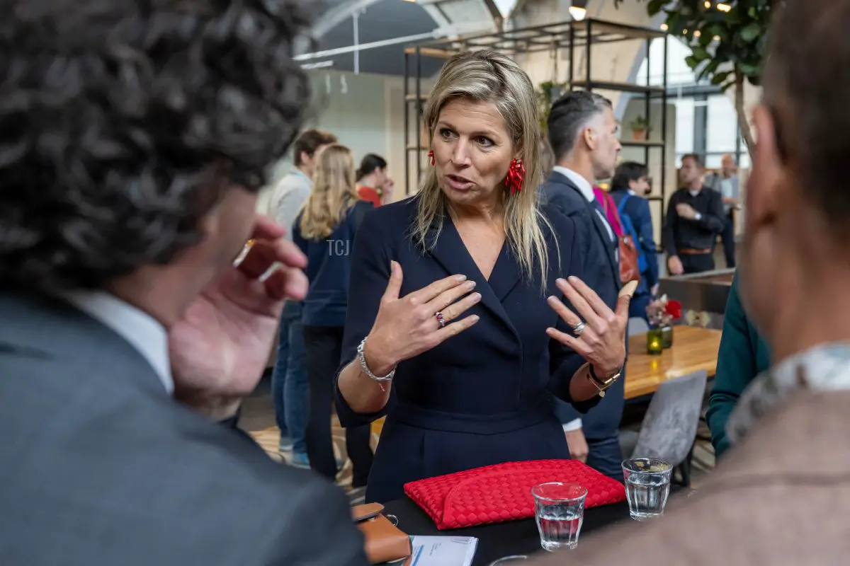 La regina Maxima dei Paesi Bassi partecipa al Festival UNLimited dell'Associazione delle Università dei Paesi Bassi il 28 settembre 2023 (JONAS ROOSENS/ANP/AFP via Getty Images)