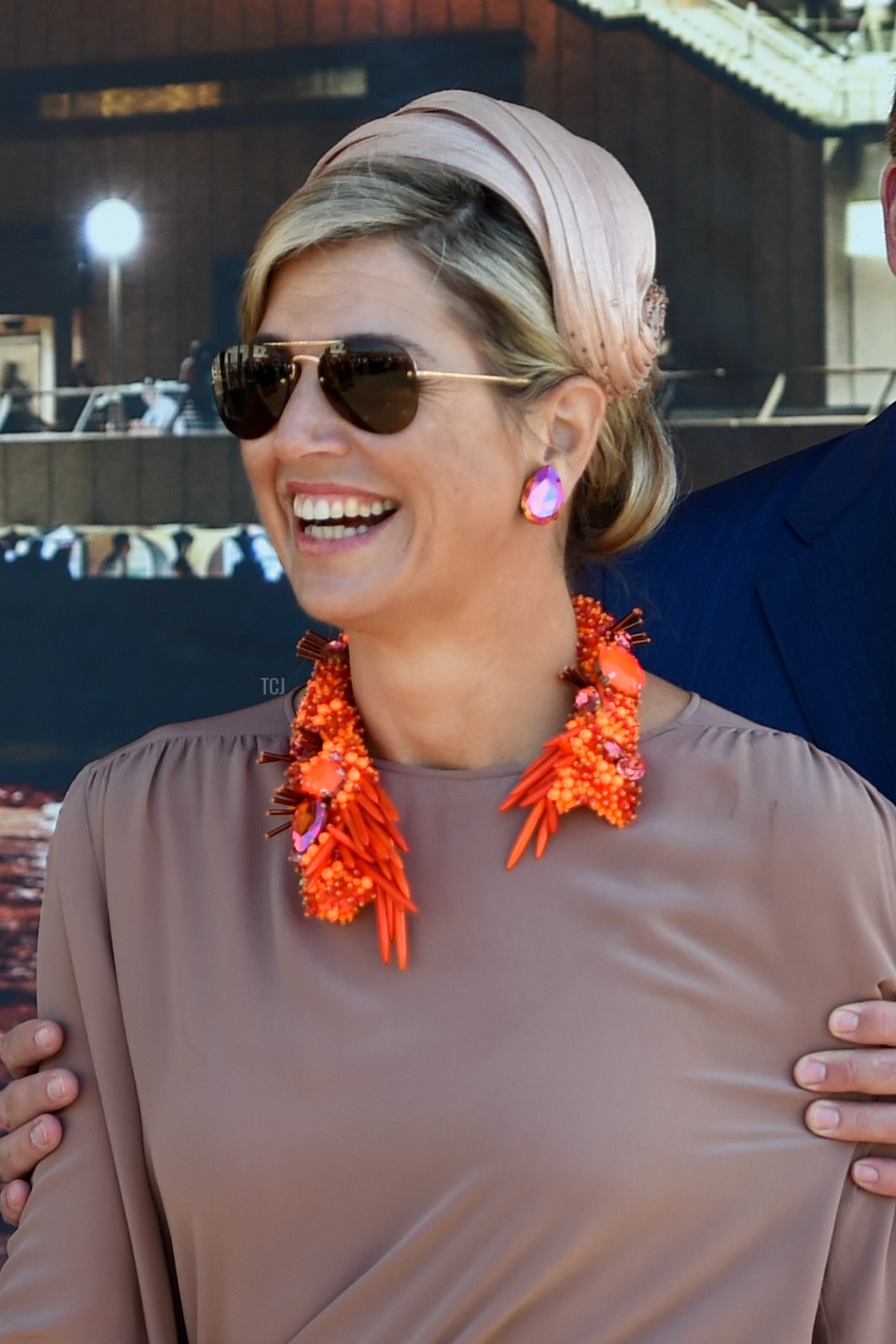 La regina Maxima dei Paesi Bassi sorride durante una visita a Cockatoo Island a Sydney, Australia, il 3 novembre 2016 (SAEED KHAN/AFP via Getty Images)