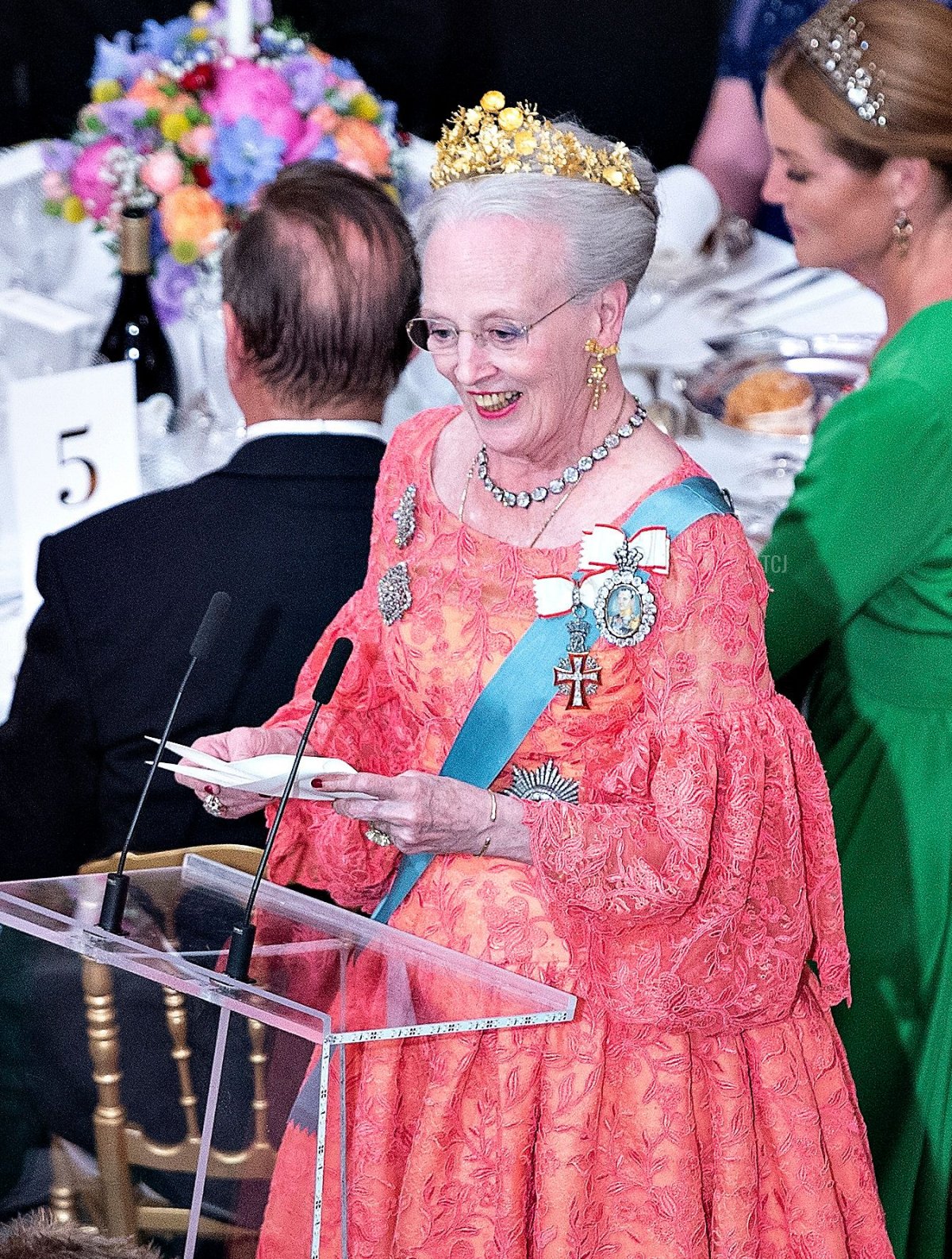 La Regina di Danimarca parla durante una cena di gala al Palazzo Christiansborg a Copenaghen per celebrare il cinquantesimo compleanno del Principe di Danimarca, 26 maggio 2018 (HENNING BAGGER/AFP via Getty Images)